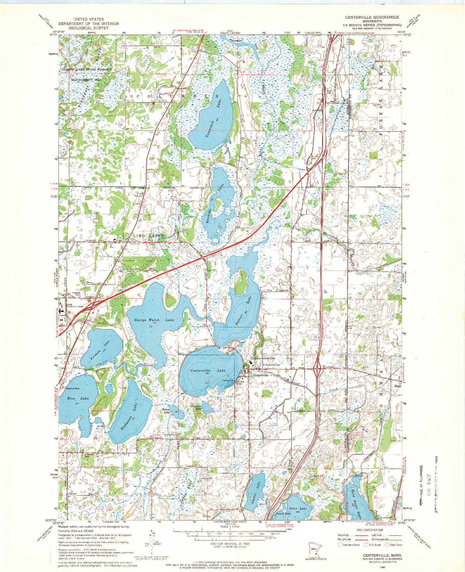 USGS 1:24000-SCALE QUADRANGLE FOR CENTERVILLE, MN 1967