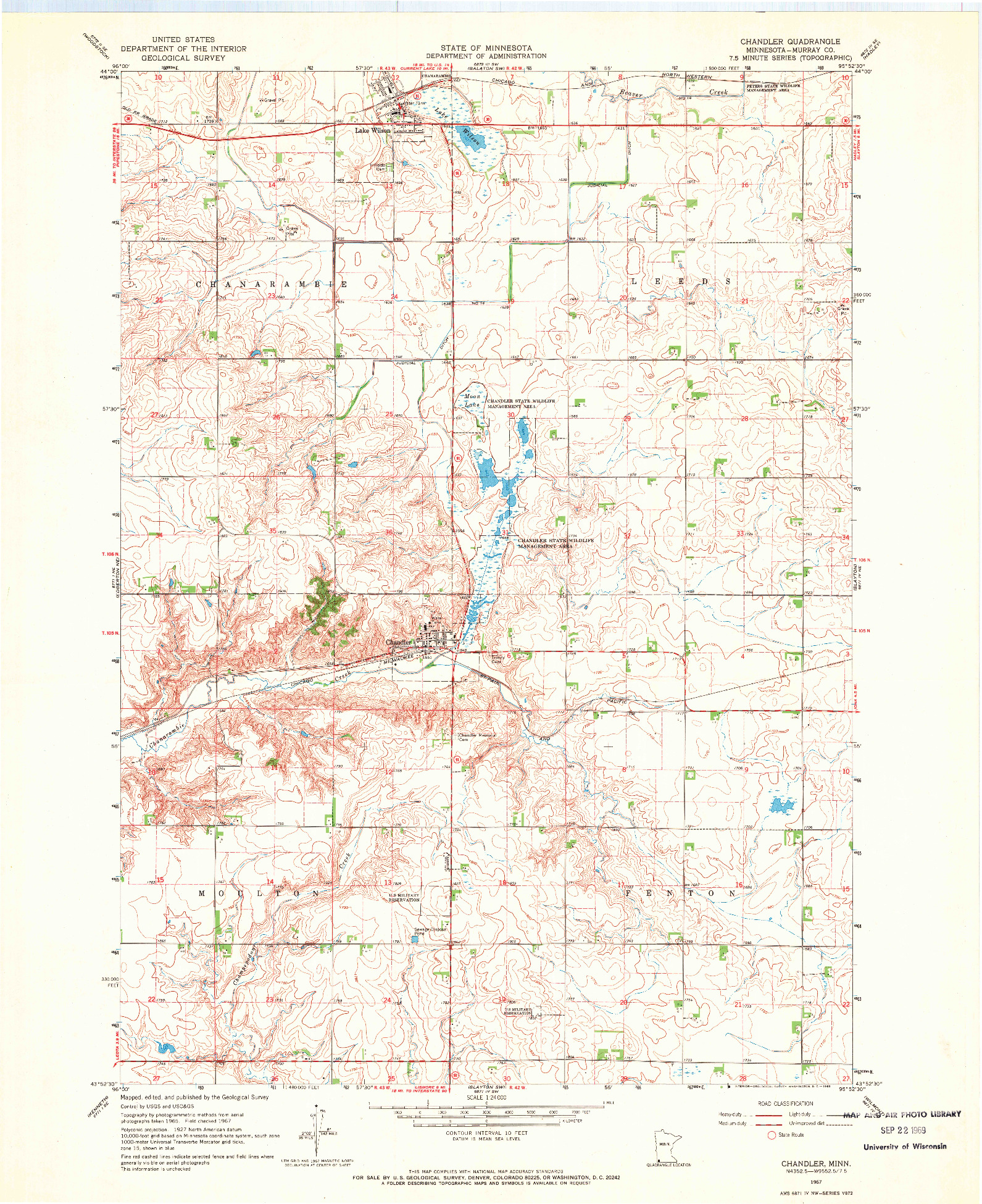 USGS 1:24000-SCALE QUADRANGLE FOR CHANDLER, MN 1967