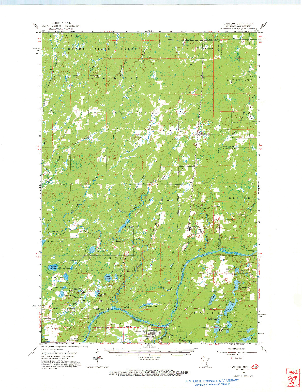 USGS 1:62500-SCALE QUADRANGLE FOR DANBURY, MN 1962