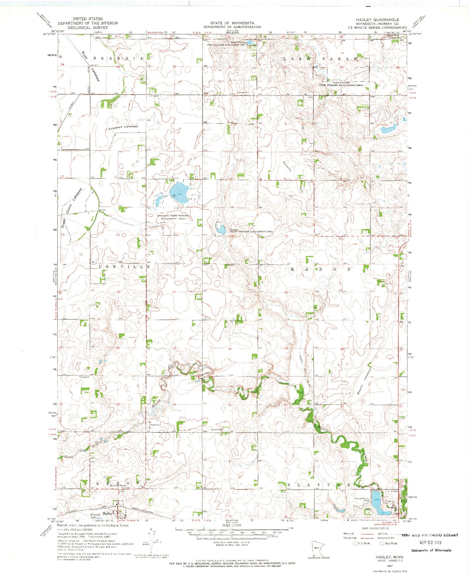 USGS 1:24000-SCALE QUADRANGLE FOR HADLEY, MN 1967