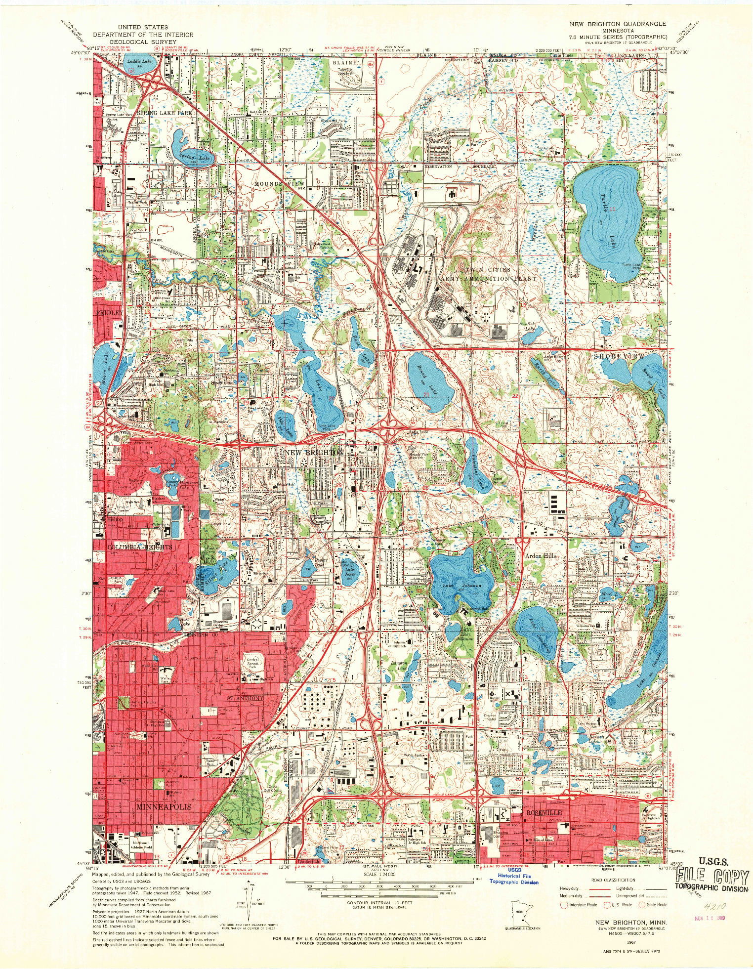 USGS 1:24000-SCALE QUADRANGLE FOR NEW BRIGHTON, MN 1967