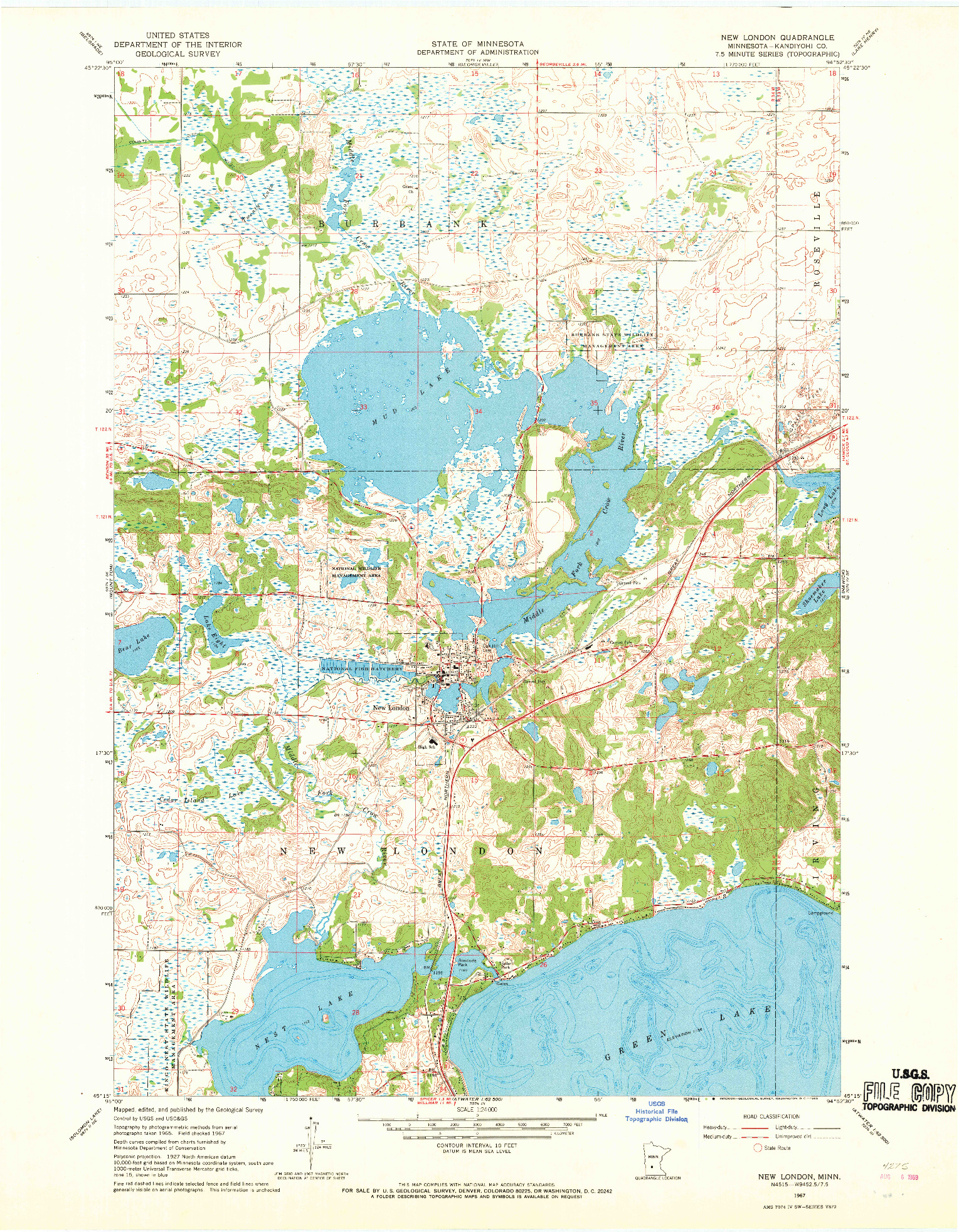 USGS 1:24000-SCALE QUADRANGLE FOR NEW LONDON, MN 1967