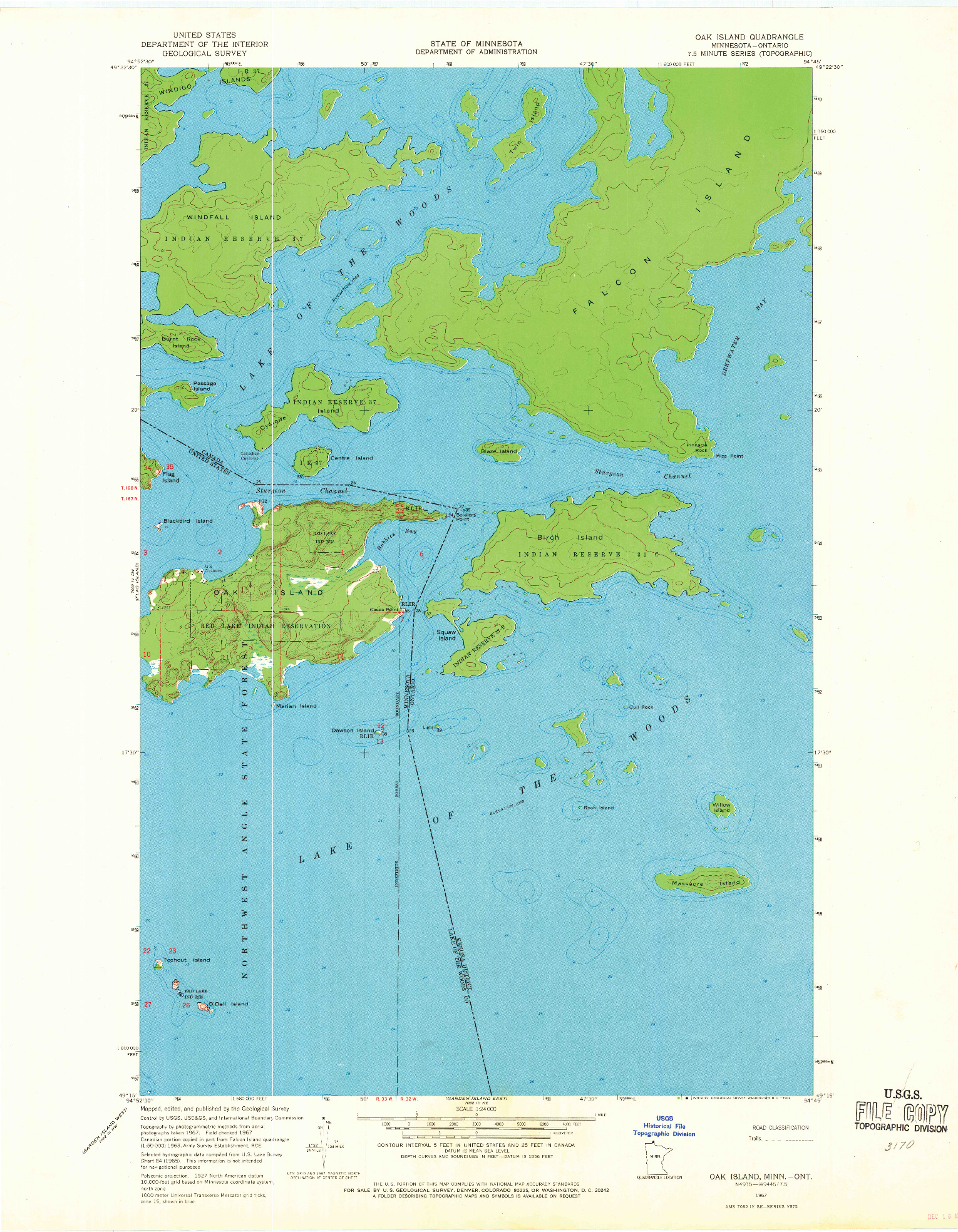 USGS 1:24000-SCALE QUADRANGLE FOR OAK ISLAND, MN 1967