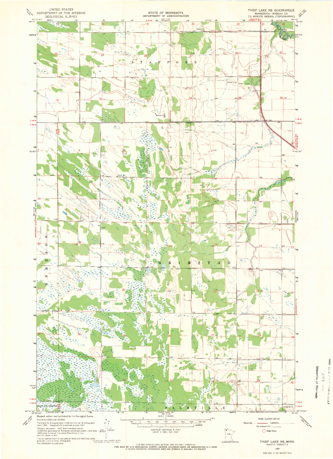 USGS 1:24000-SCALE QUADRANGLE FOR THIEF LAKE NE, MN 1967