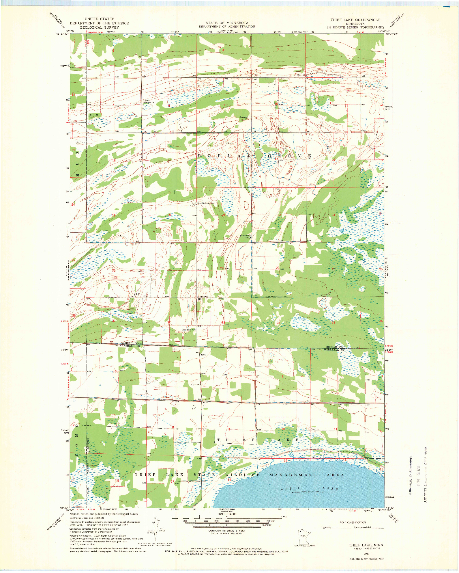 USGS 1:24000-SCALE QUADRANGLE FOR THIEF LAKE, MN 1967