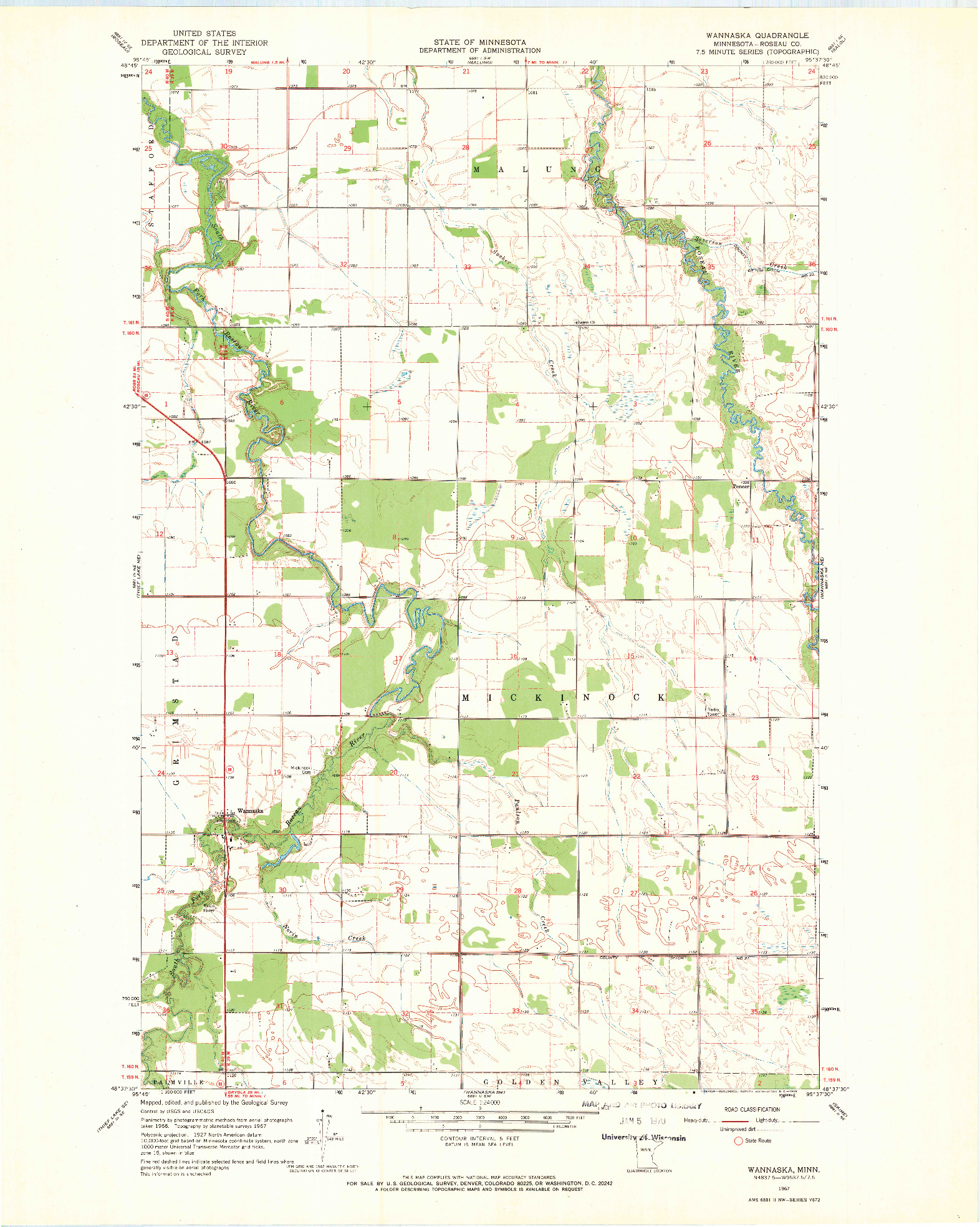 USGS 1:24000-SCALE QUADRANGLE FOR WANNASKA, MN 1967