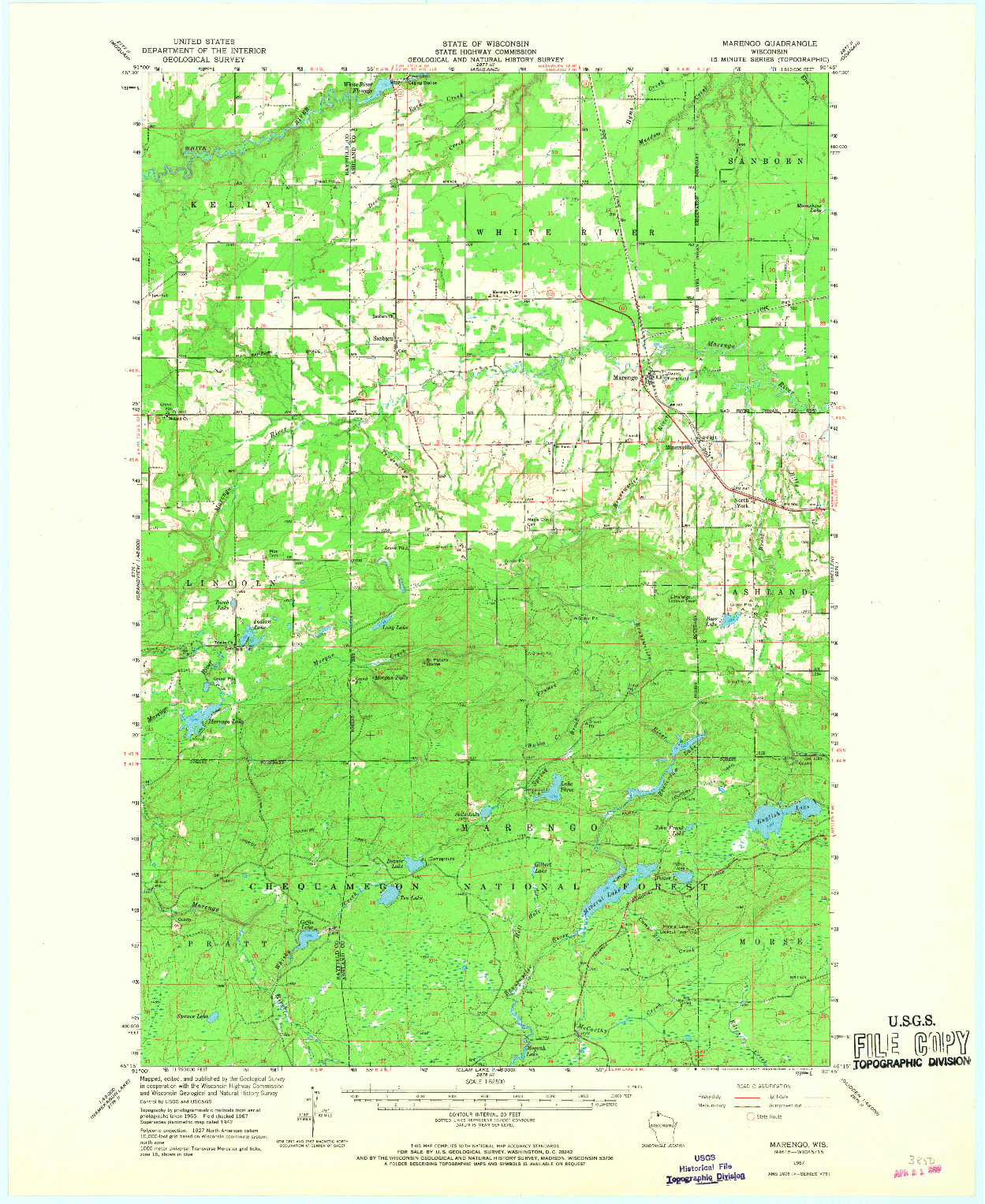 USGS 1:62500-SCALE QUADRANGLE FOR MARENGO, WI 1967