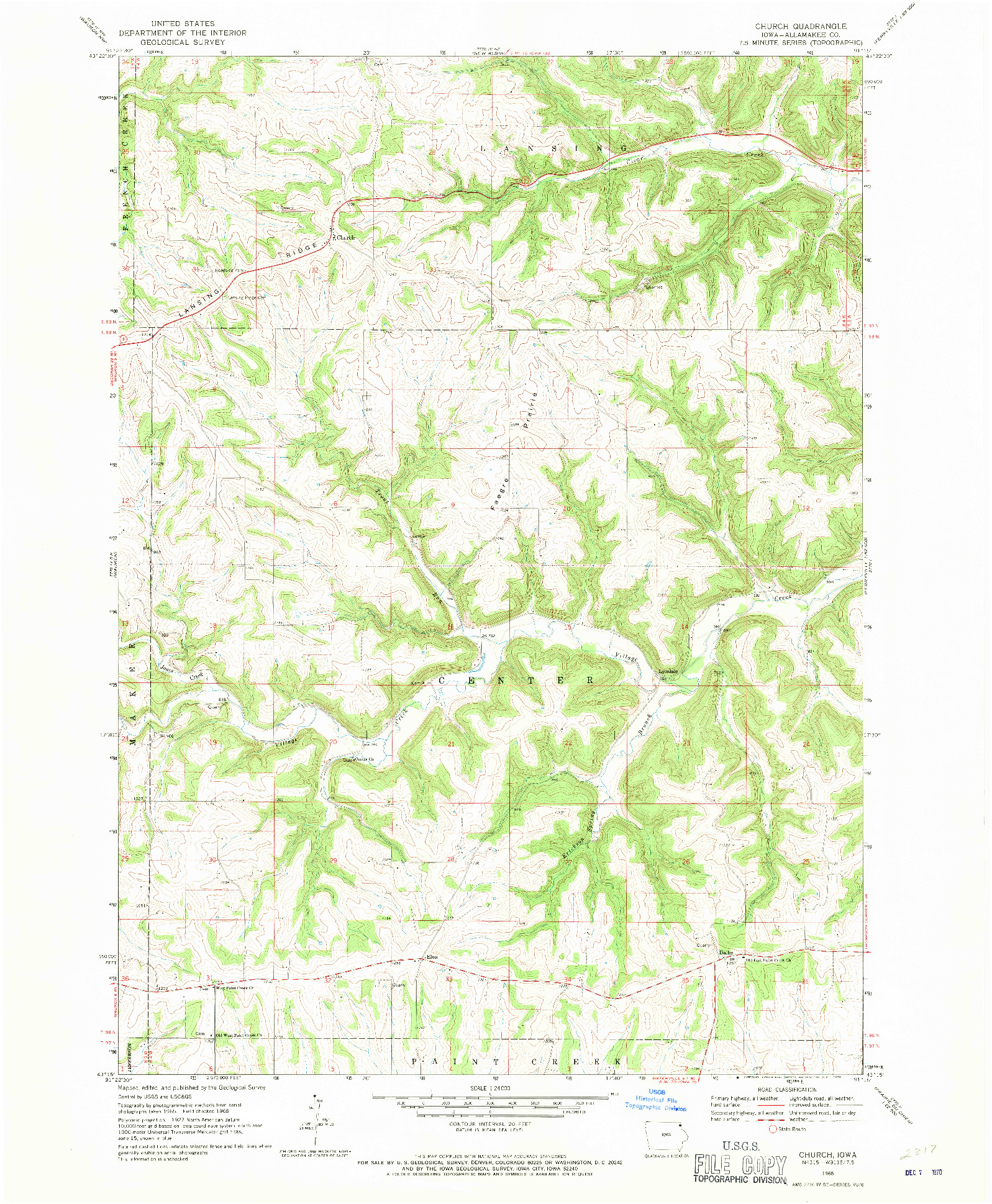 USGS 1:24000-SCALE QUADRANGLE FOR CHURCH, IA 1968