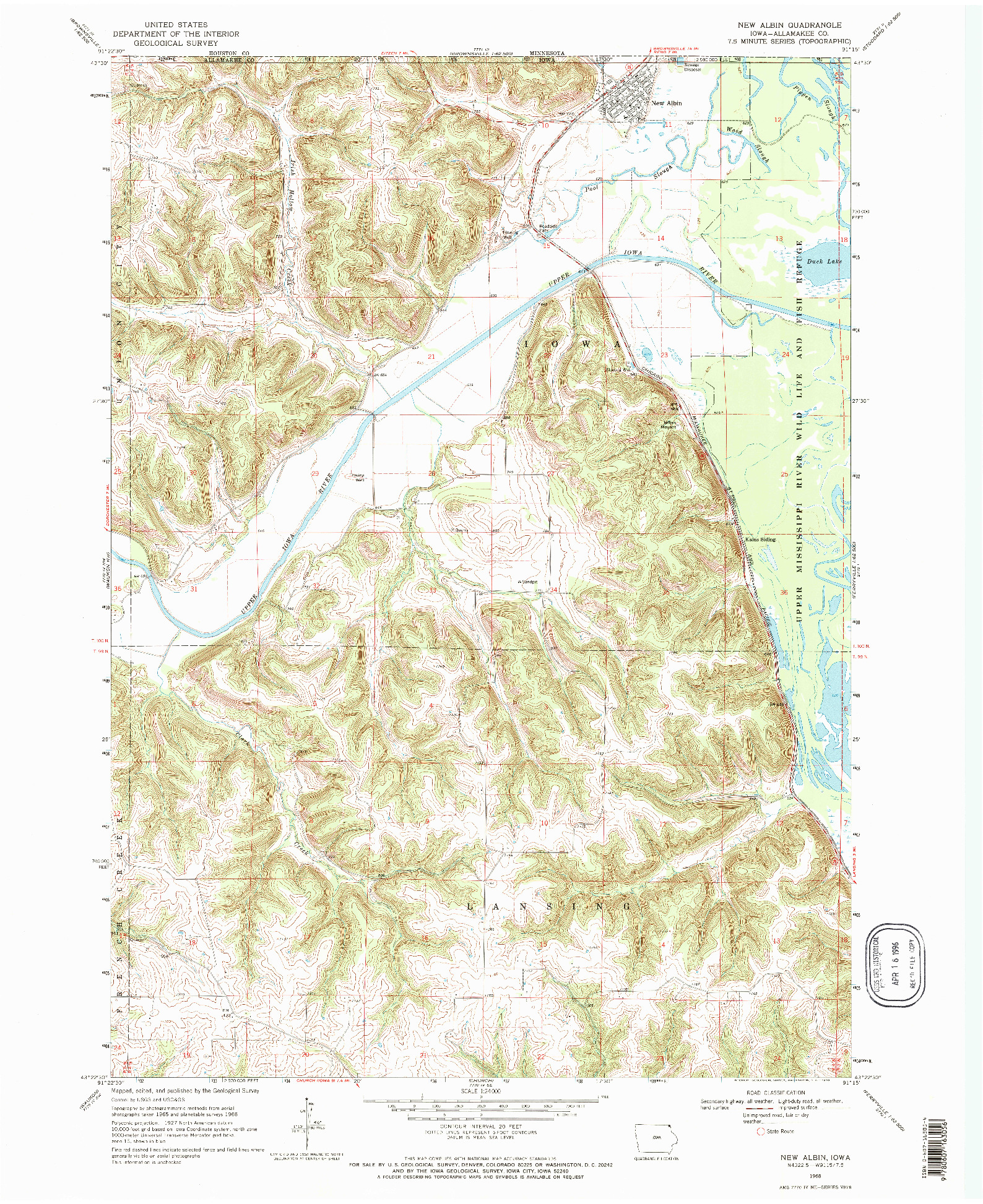 USGS 1:24000-SCALE QUADRANGLE FOR NEW ALBIN, IA 1968
