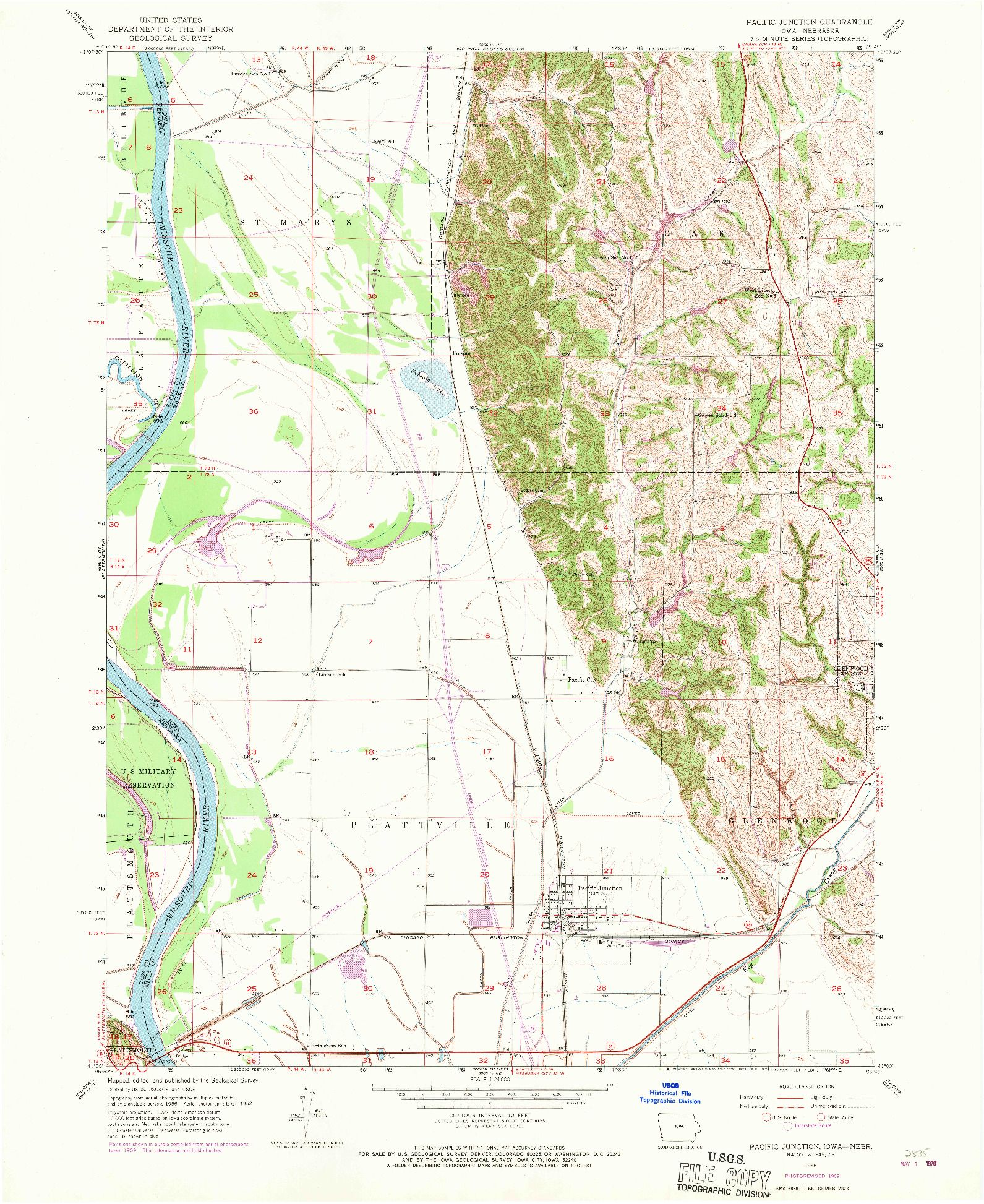 USGS 1:24000-SCALE QUADRANGLE FOR PACIFIC JUNCTION, IA 1956
