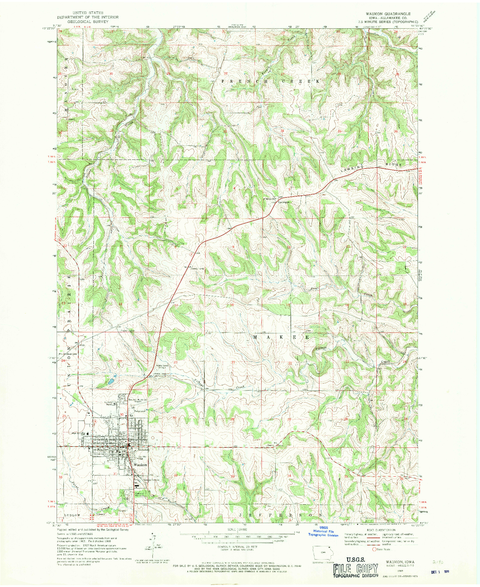 USGS 1:24000-SCALE QUADRANGLE FOR WAUKON, IA 1968