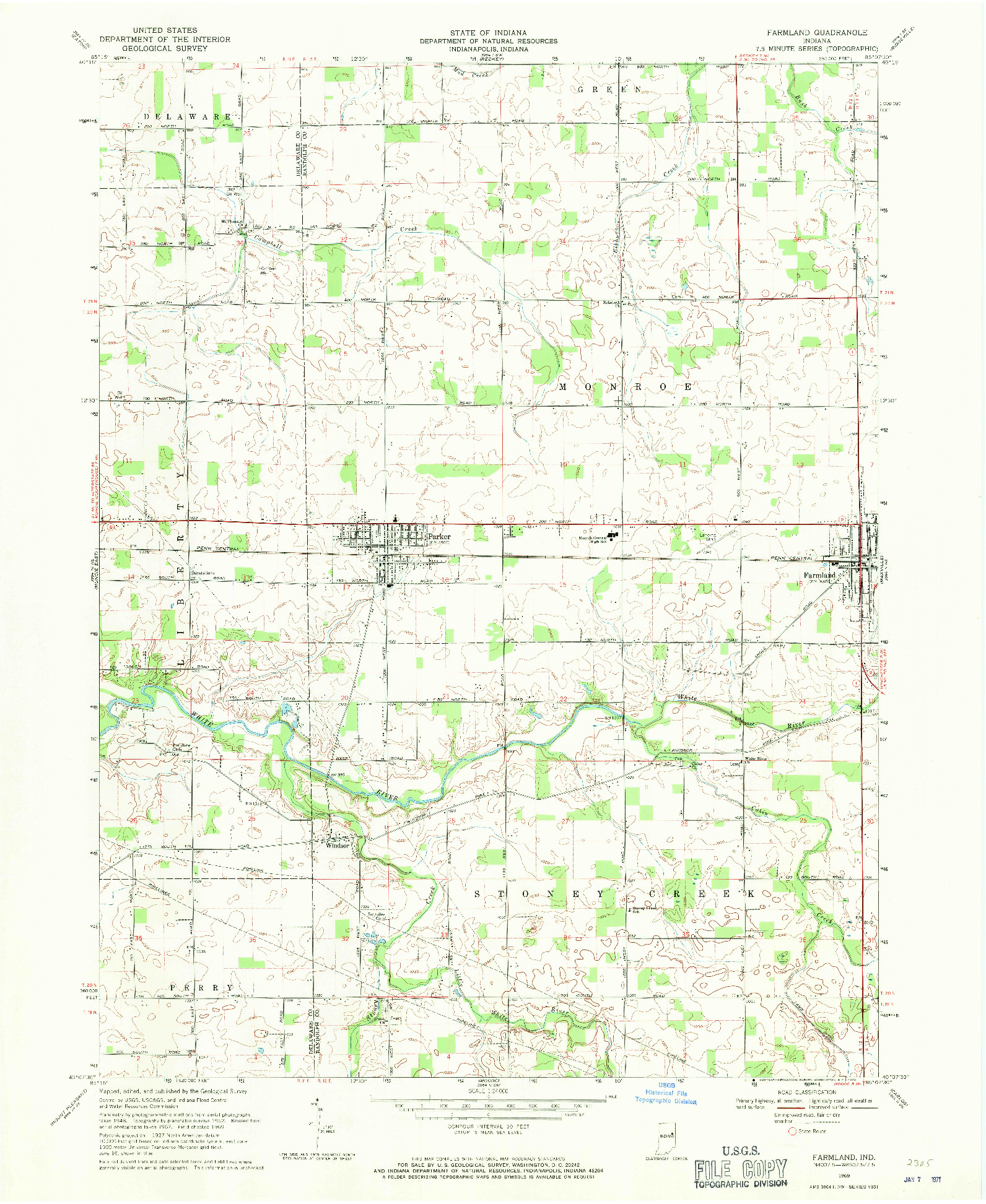 USGS 1:24000-SCALE QUADRANGLE FOR FARMLAND, IN 1969