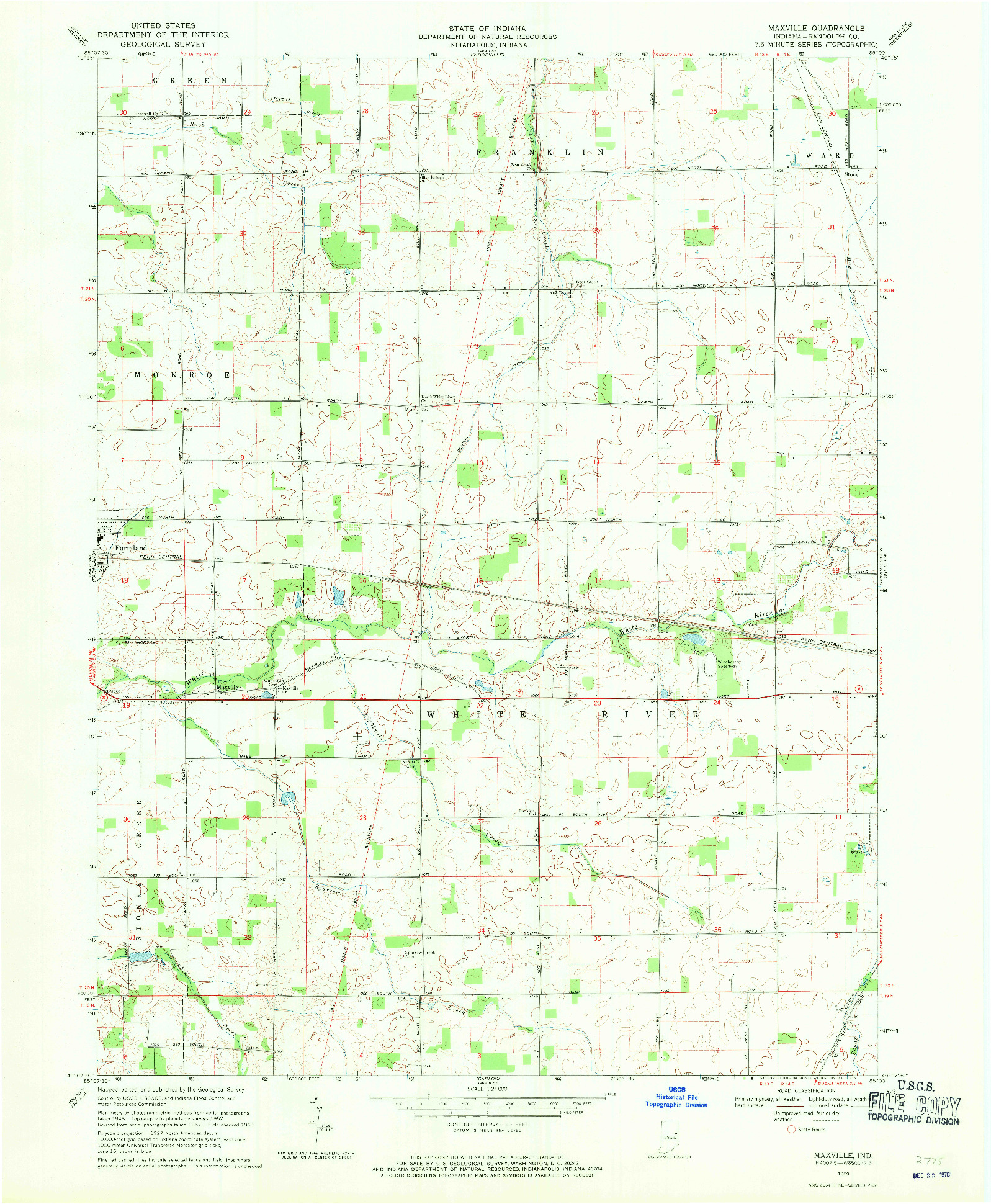 USGS 1:24000-SCALE QUADRANGLE FOR MAXVILLE, IN 1969