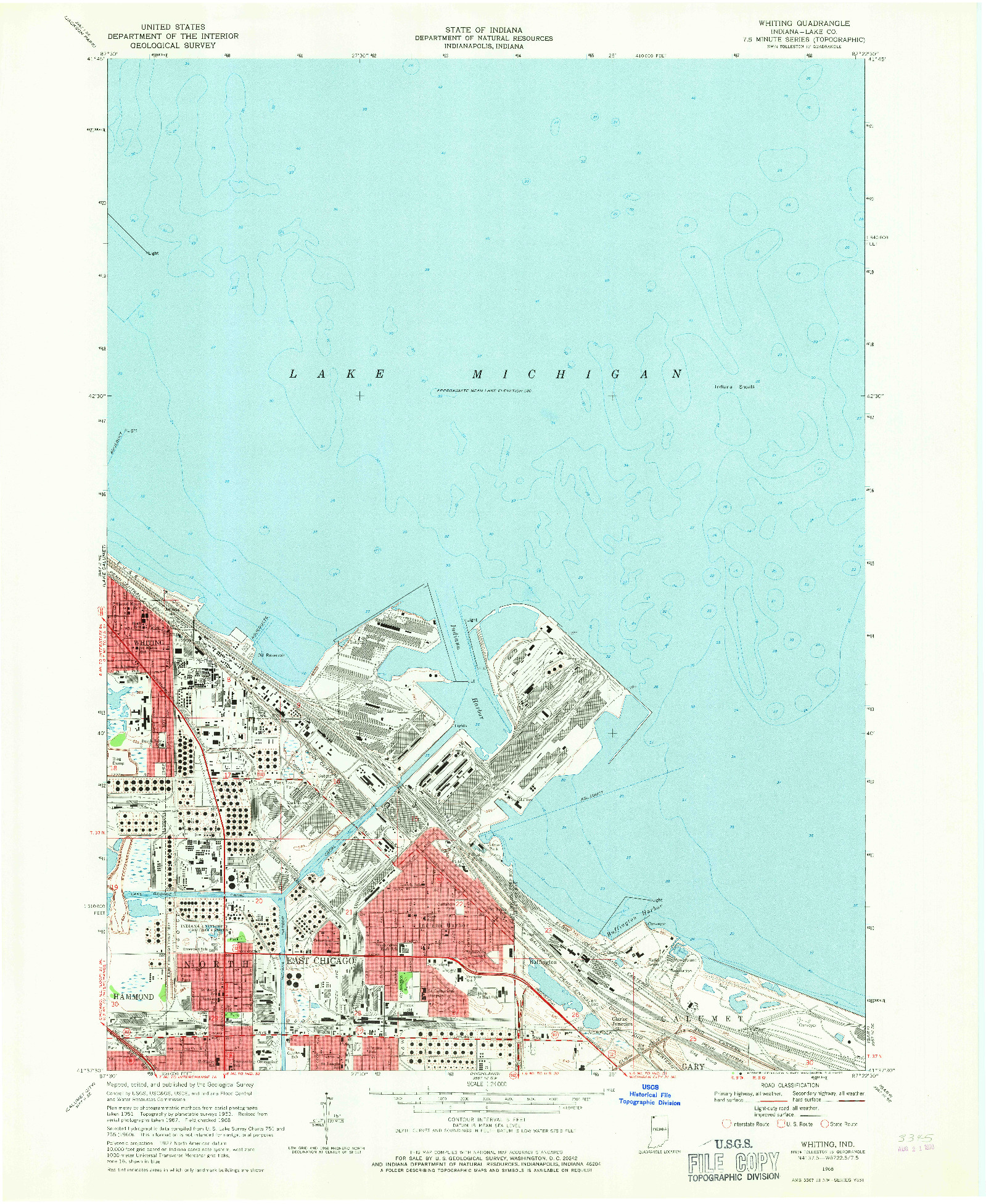 USGS 1:24000-SCALE QUADRANGLE FOR WHITING, IN 1968