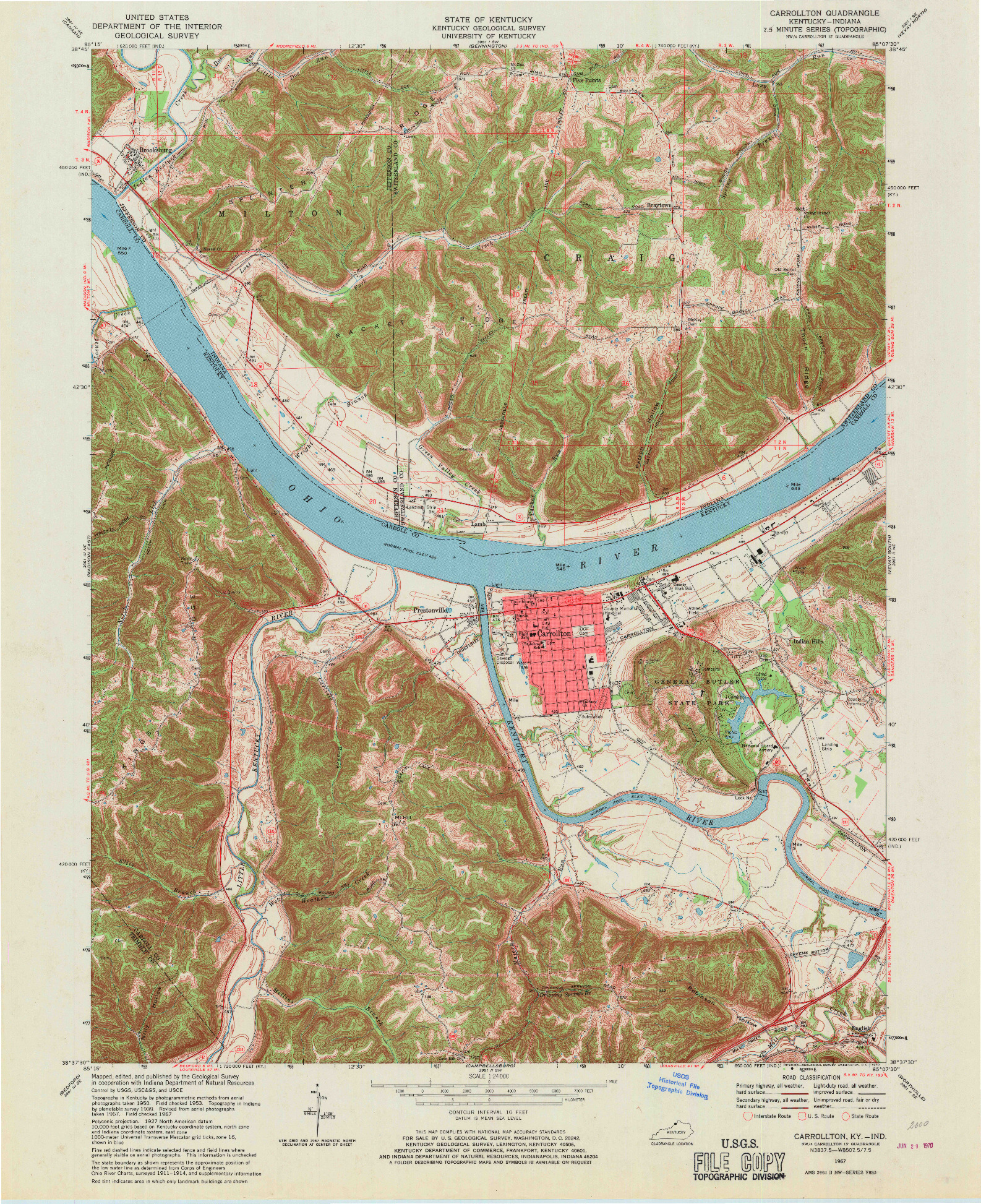 USGS 1:24000-SCALE QUADRANGLE FOR CARROLLTON, KY 1967