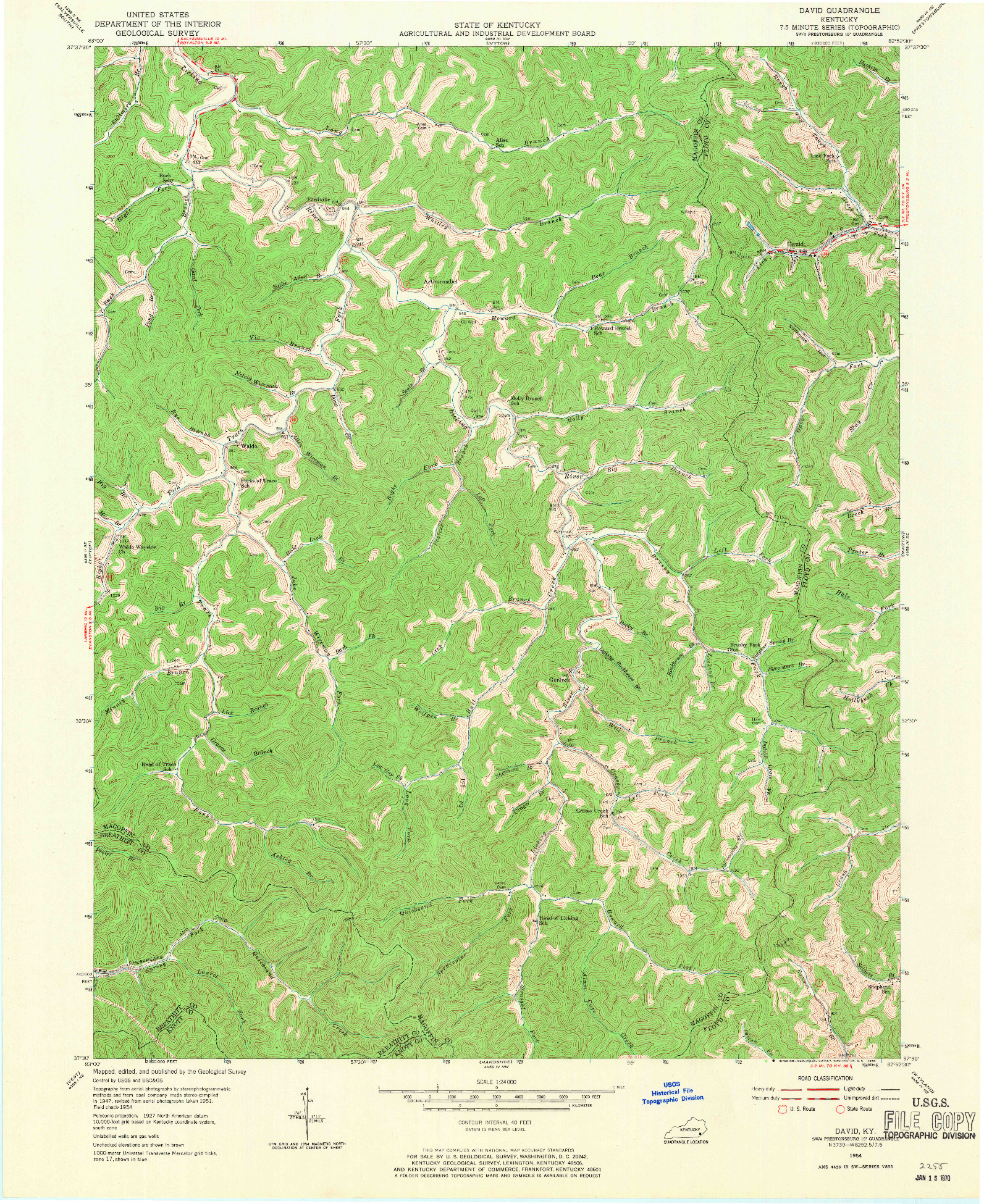 USGS 1:24000-SCALE QUADRANGLE FOR DAVID, KY 1954