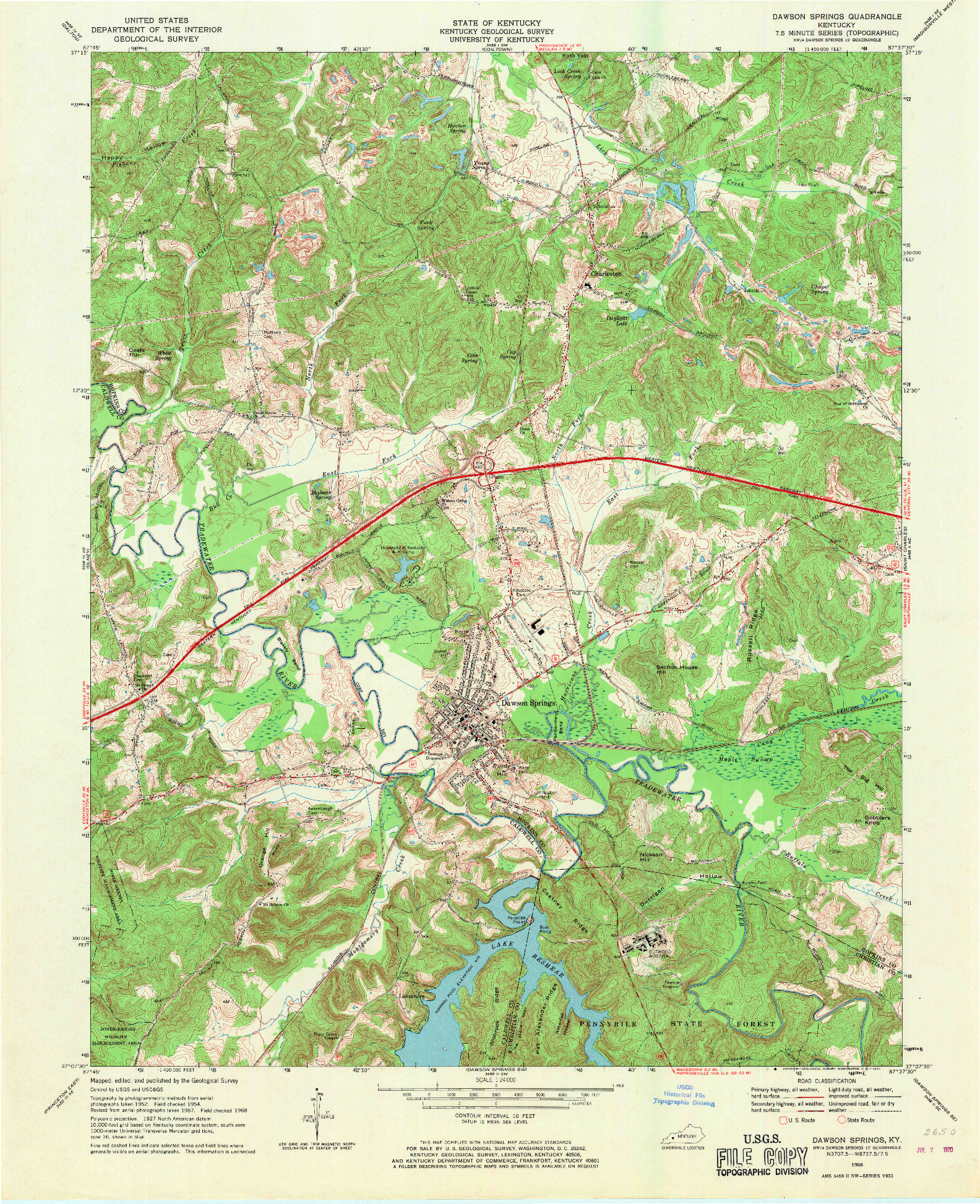 USGS 1:24000-SCALE QUADRANGLE FOR DAWSON SPRINGS, KY 1968
