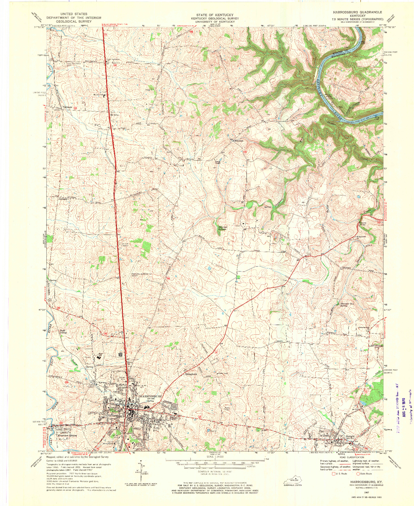 USGS 1:24000-SCALE QUADRANGLE FOR HARRODSBURG, KY 1967