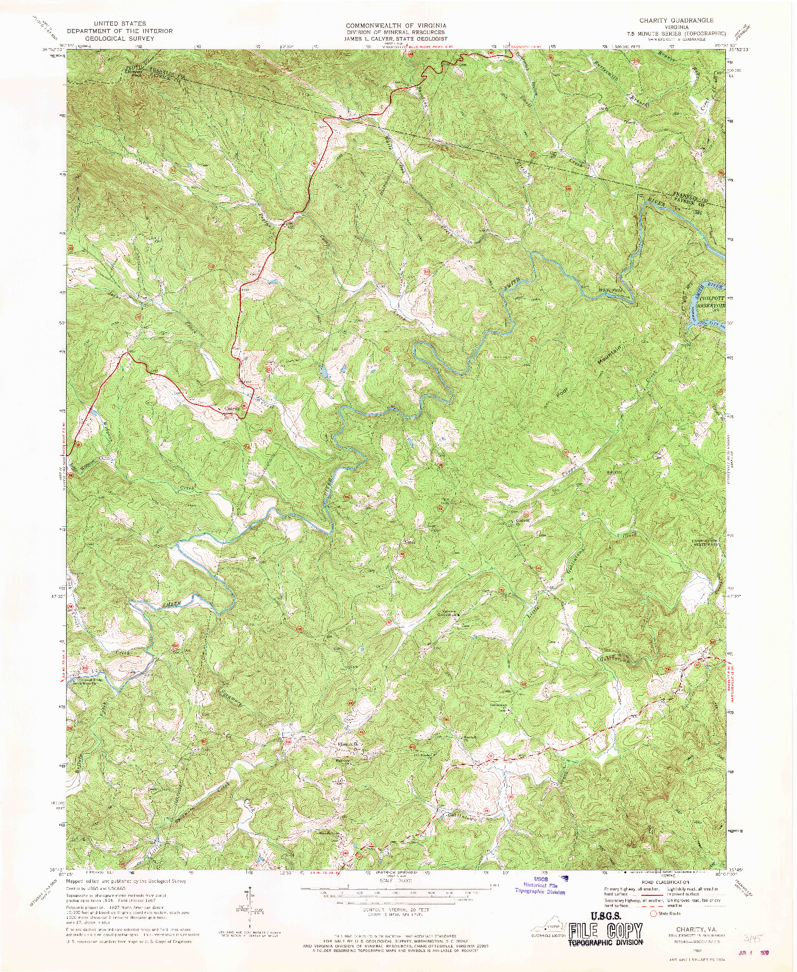 USGS 1:24000-SCALE QUADRANGLE FOR CHARITY, VA 1967
