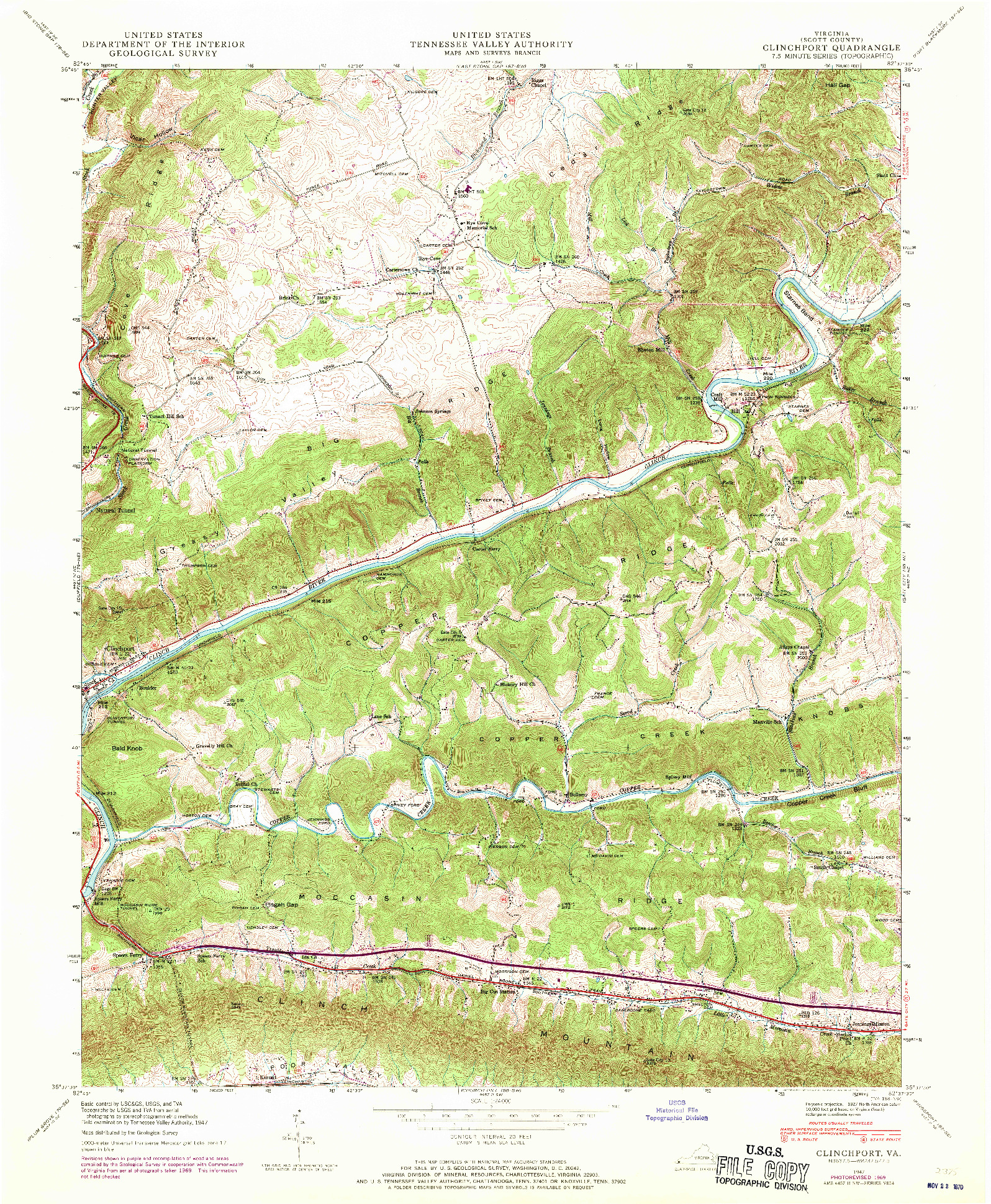 USGS 1:24000-SCALE QUADRANGLE FOR CLINCHPORT, VA 1947