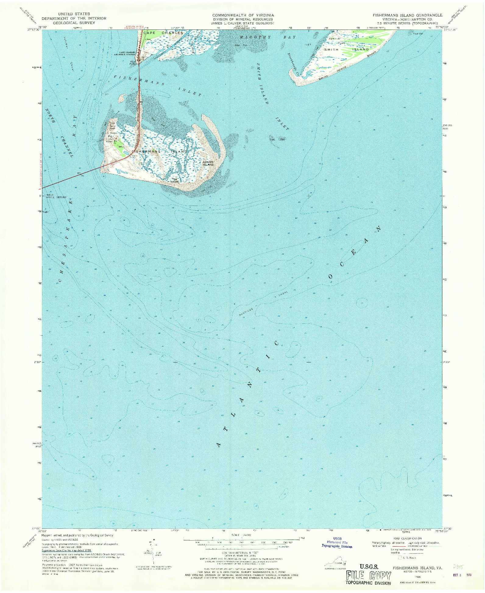 USGS 1:24000-SCALE QUADRANGLE FOR FISHERMANS ISLAND, VA 1968