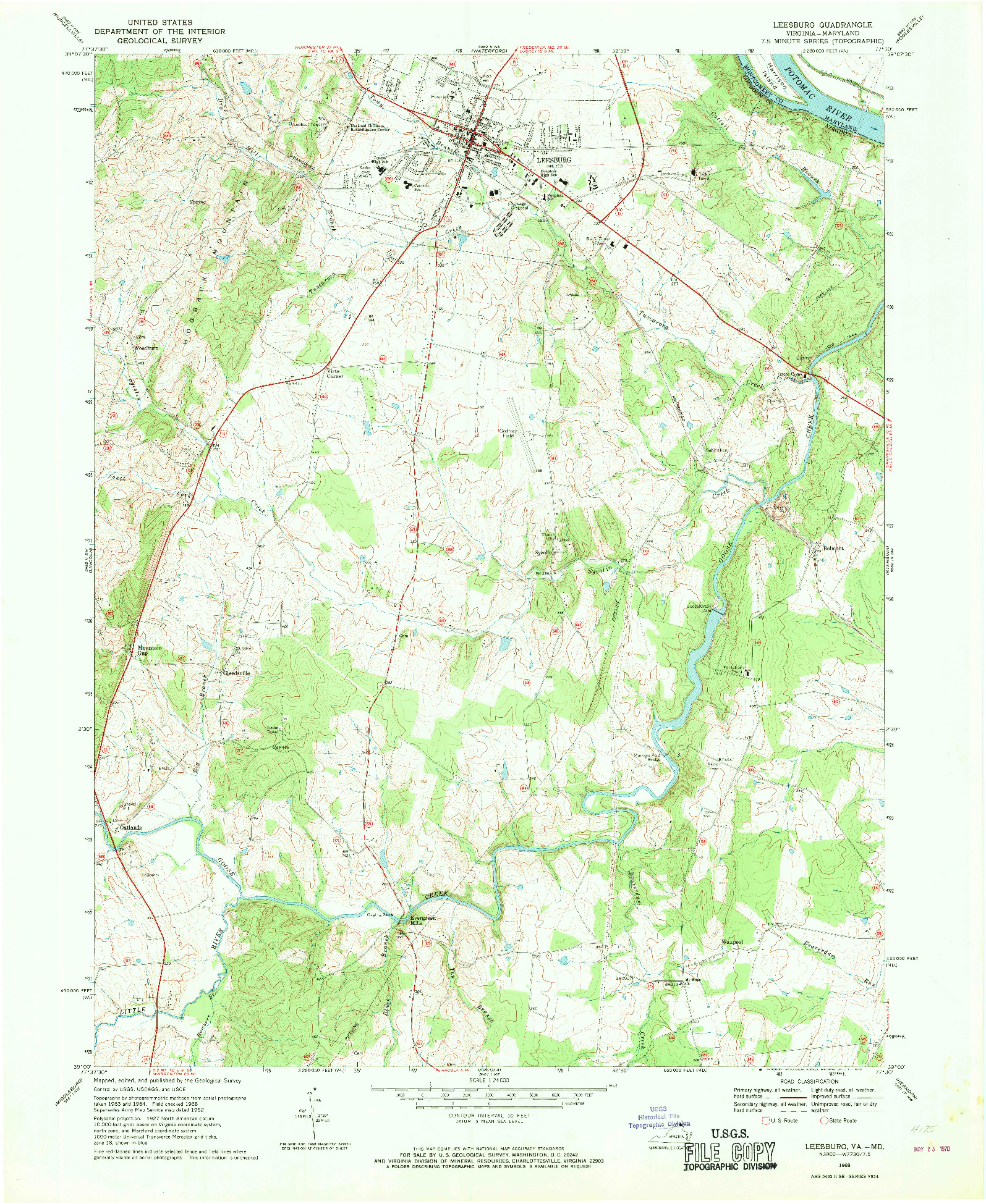 USGS 1:24000-SCALE QUADRANGLE FOR LEESBURG, VA 1968