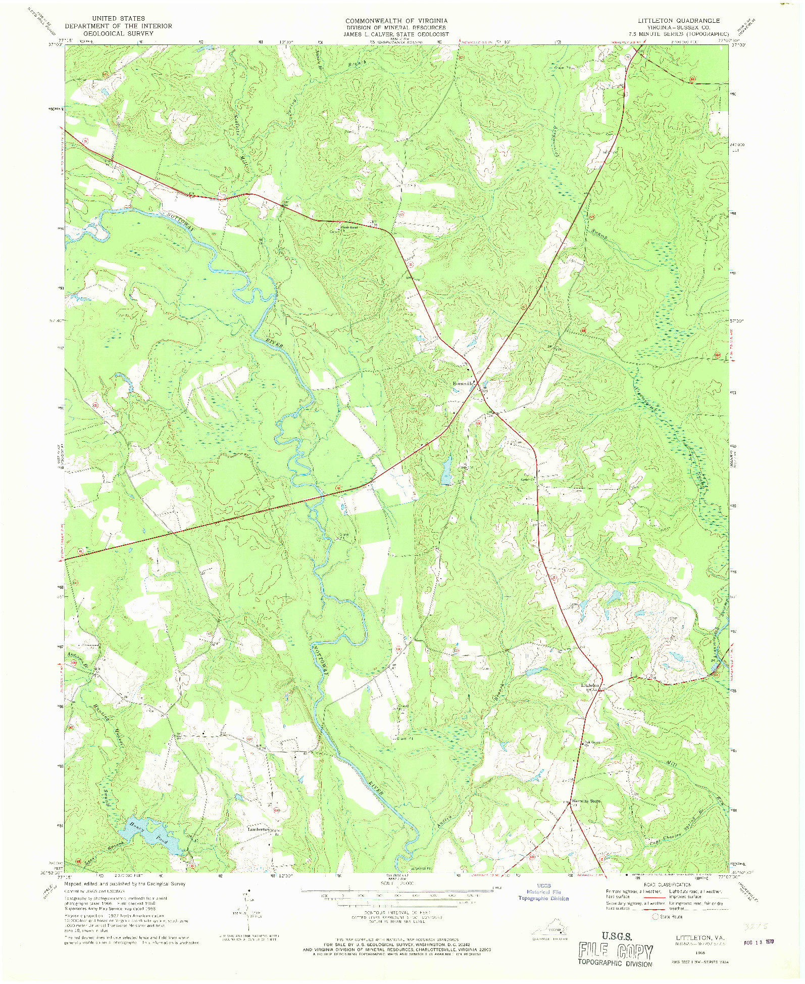 USGS 1:24000-SCALE QUADRANGLE FOR LITTLETON, VA 1968
