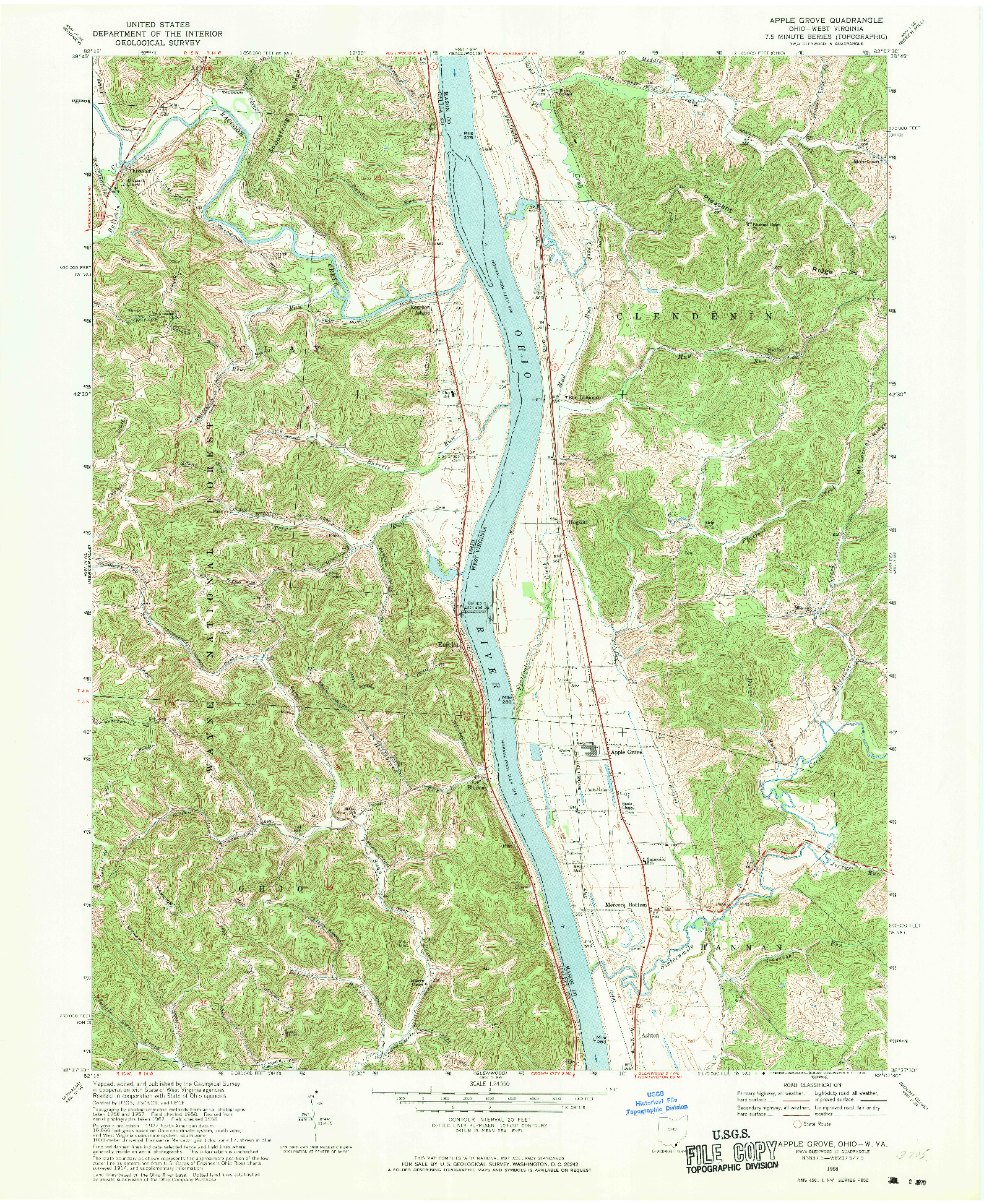 USGS 1:24000-SCALE QUADRANGLE FOR APPLE GROVE, OH 1968