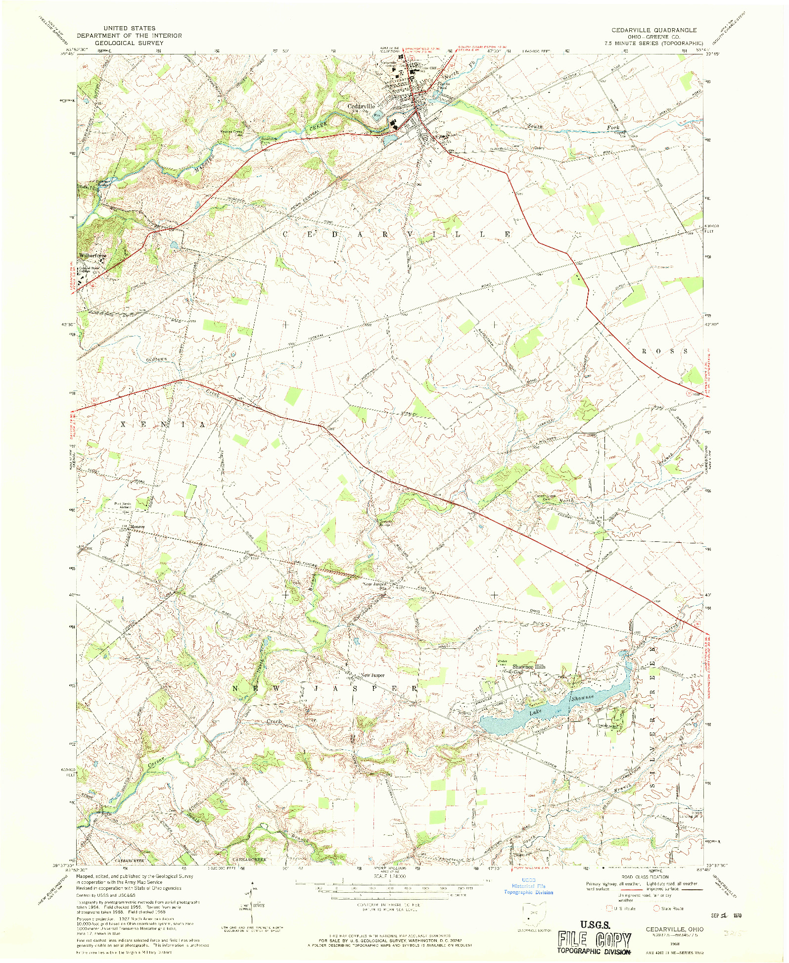 USGS 1:24000-SCALE QUADRANGLE FOR CEDARVILLE, OH 1968