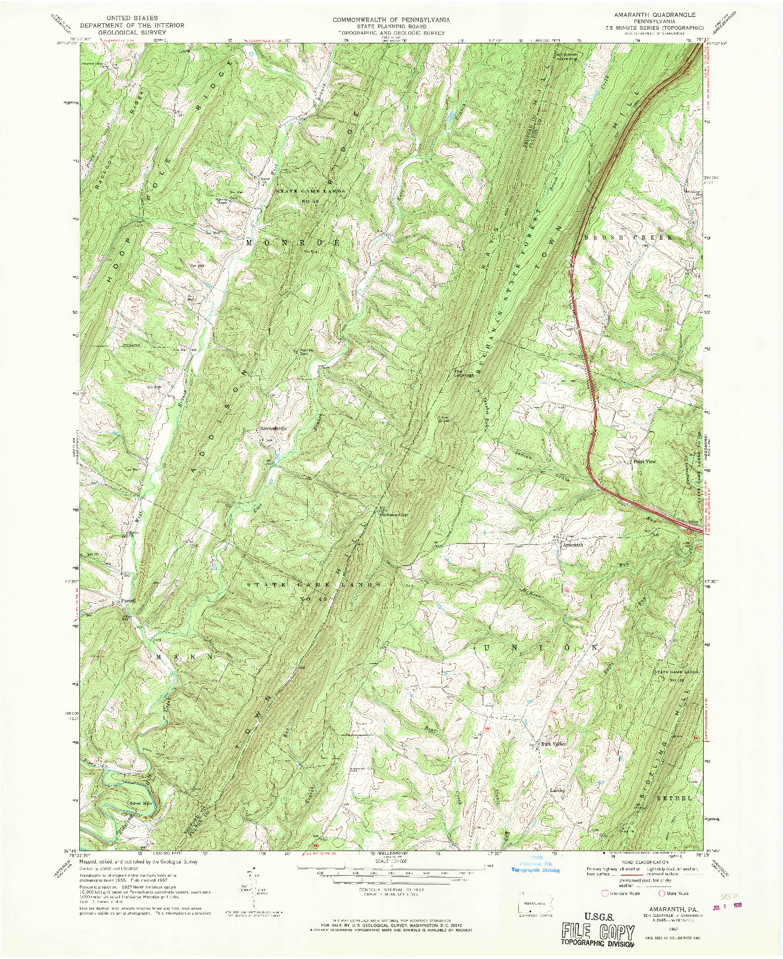 USGS 1:24000-SCALE QUADRANGLE FOR AMARANTH, PA 1967