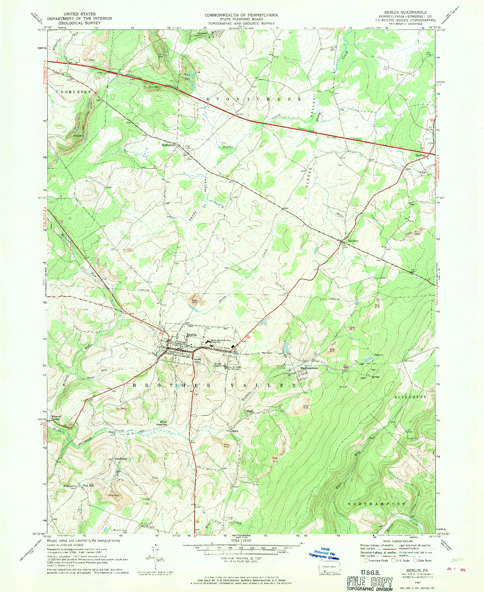 USGS 1:24000-SCALE QUADRANGLE FOR BERLIN, PA 1967