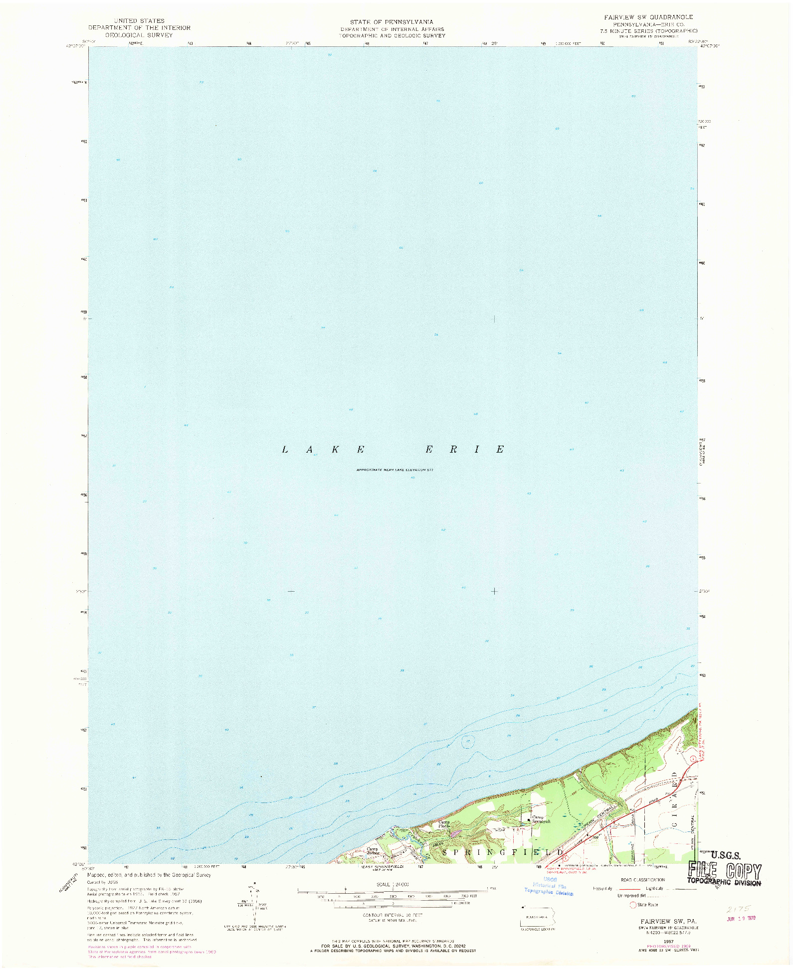 USGS 1:24000-SCALE QUADRANGLE FOR FAIRVIEW SW, PA 1957