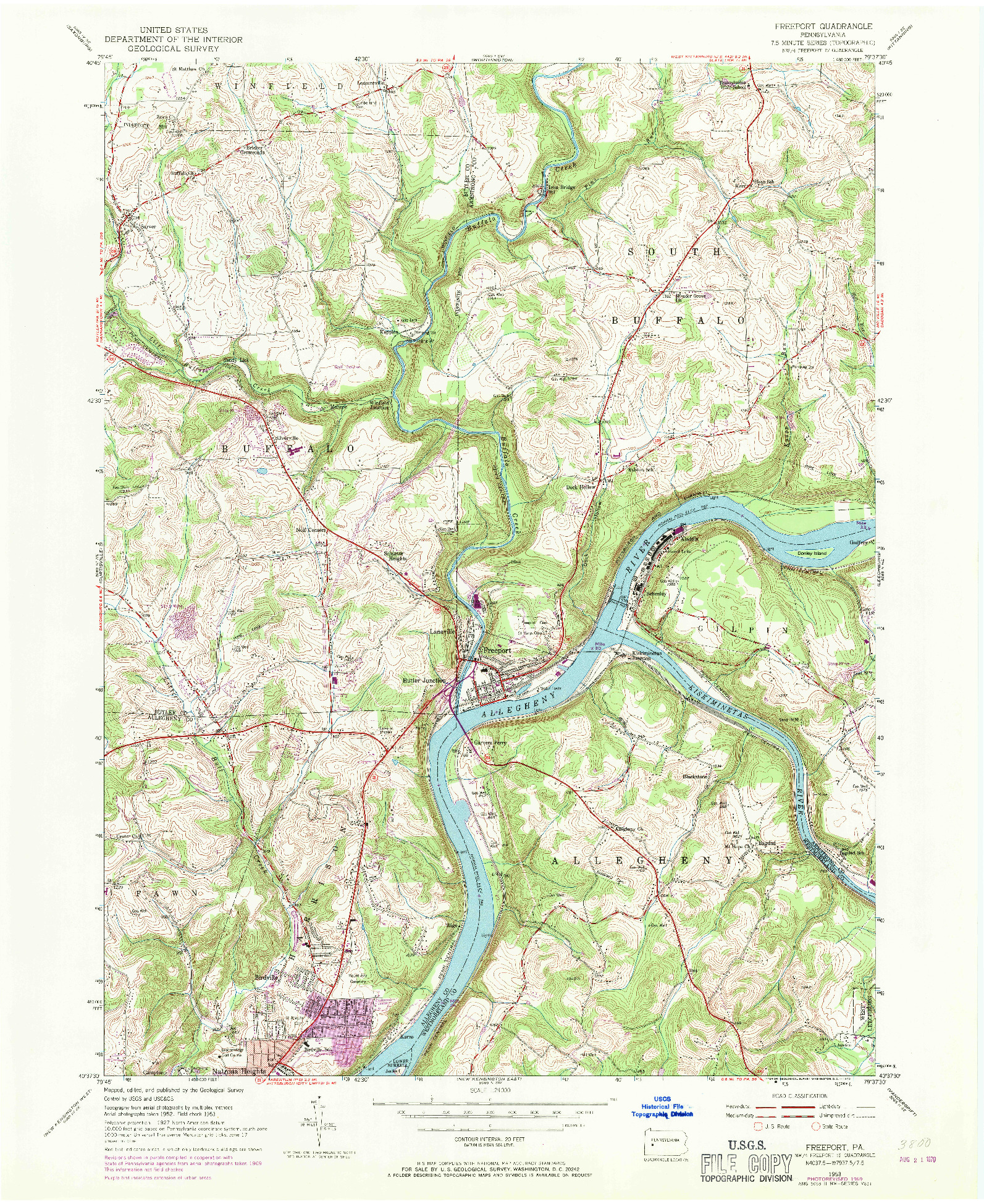 USGS 1:24000-SCALE QUADRANGLE FOR FREEPORT, PA 1953