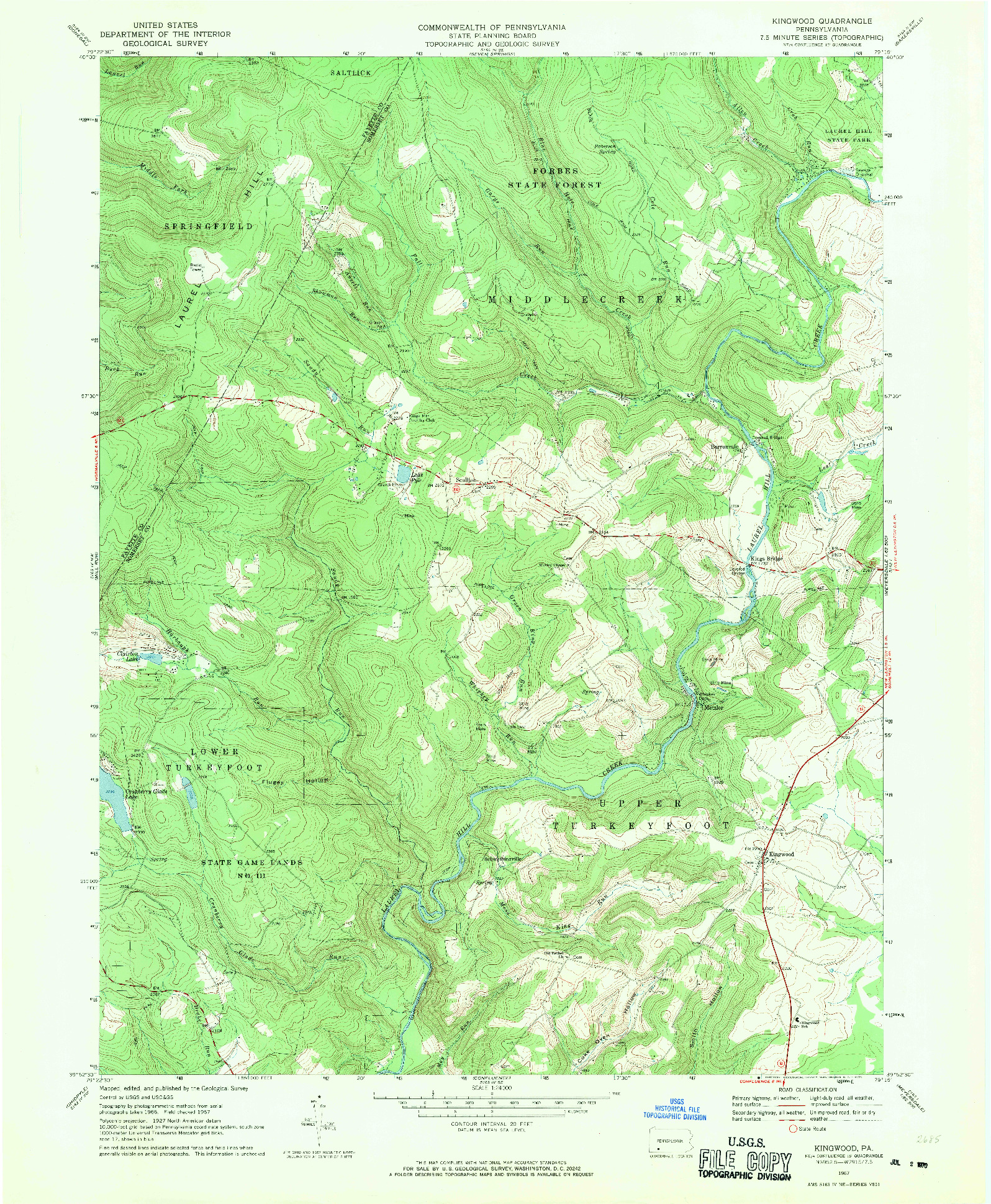 USGS 1:24000-SCALE QUADRANGLE FOR KINGWOOD, PA 1967