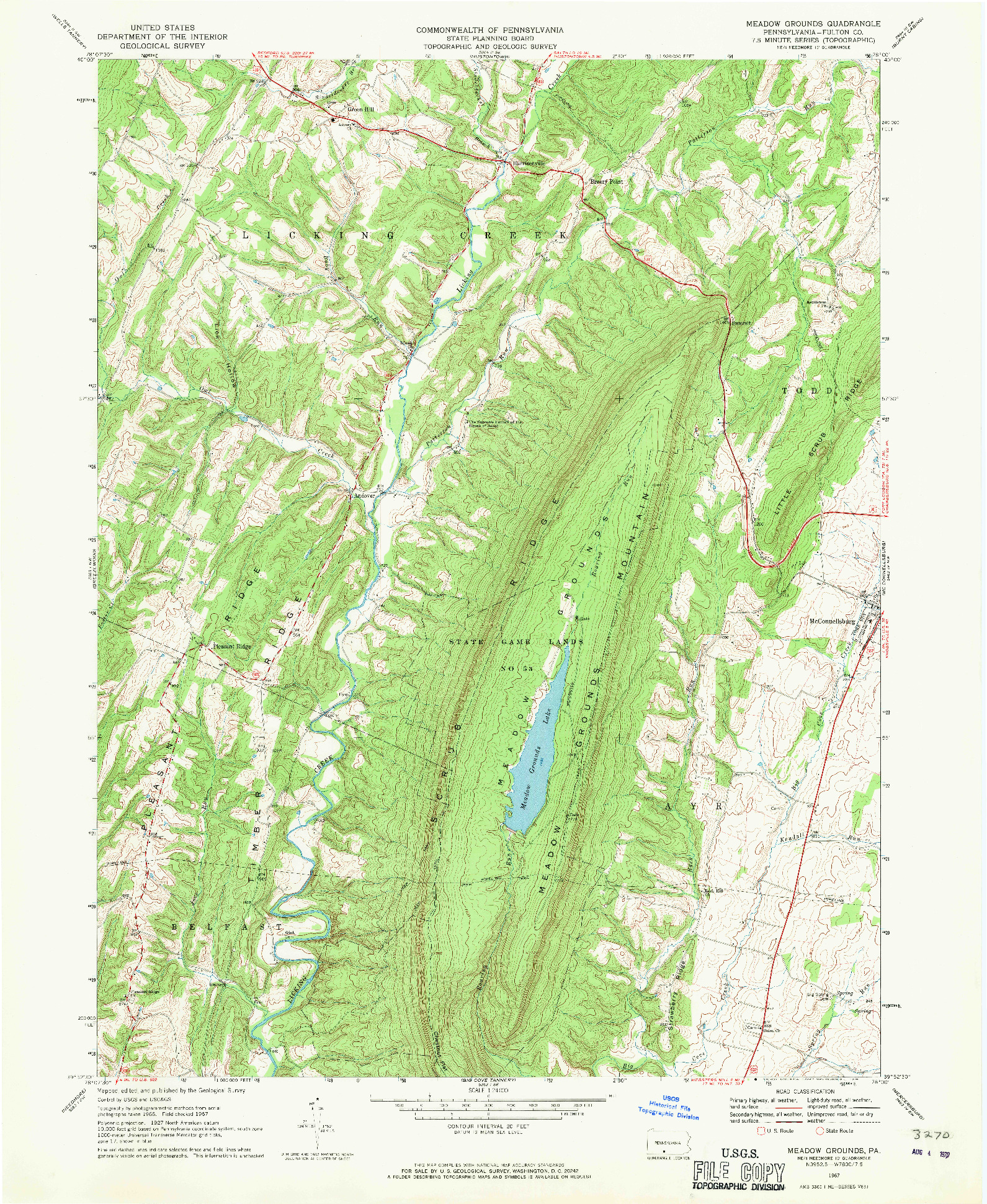 USGS 1:24000-SCALE QUADRANGLE FOR MEADOW GROUNDS, PA 1967