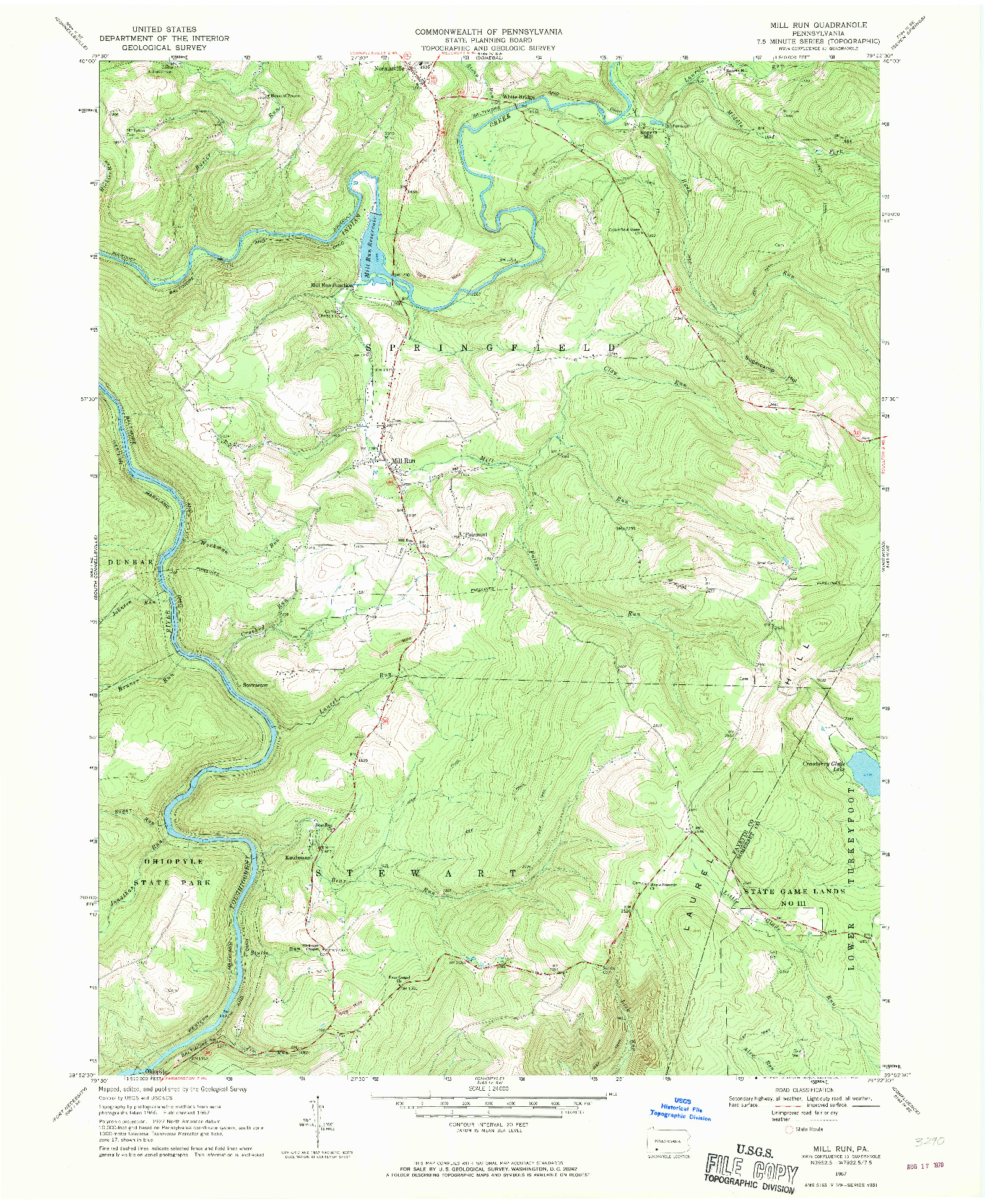 USGS 1:24000-SCALE QUADRANGLE FOR MILL RUN, PA 1967