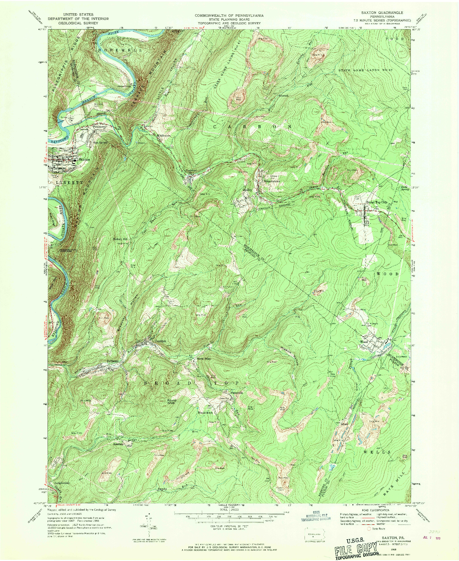 USGS 1:24000-SCALE QUADRANGLE FOR SAXTON, PA 1968