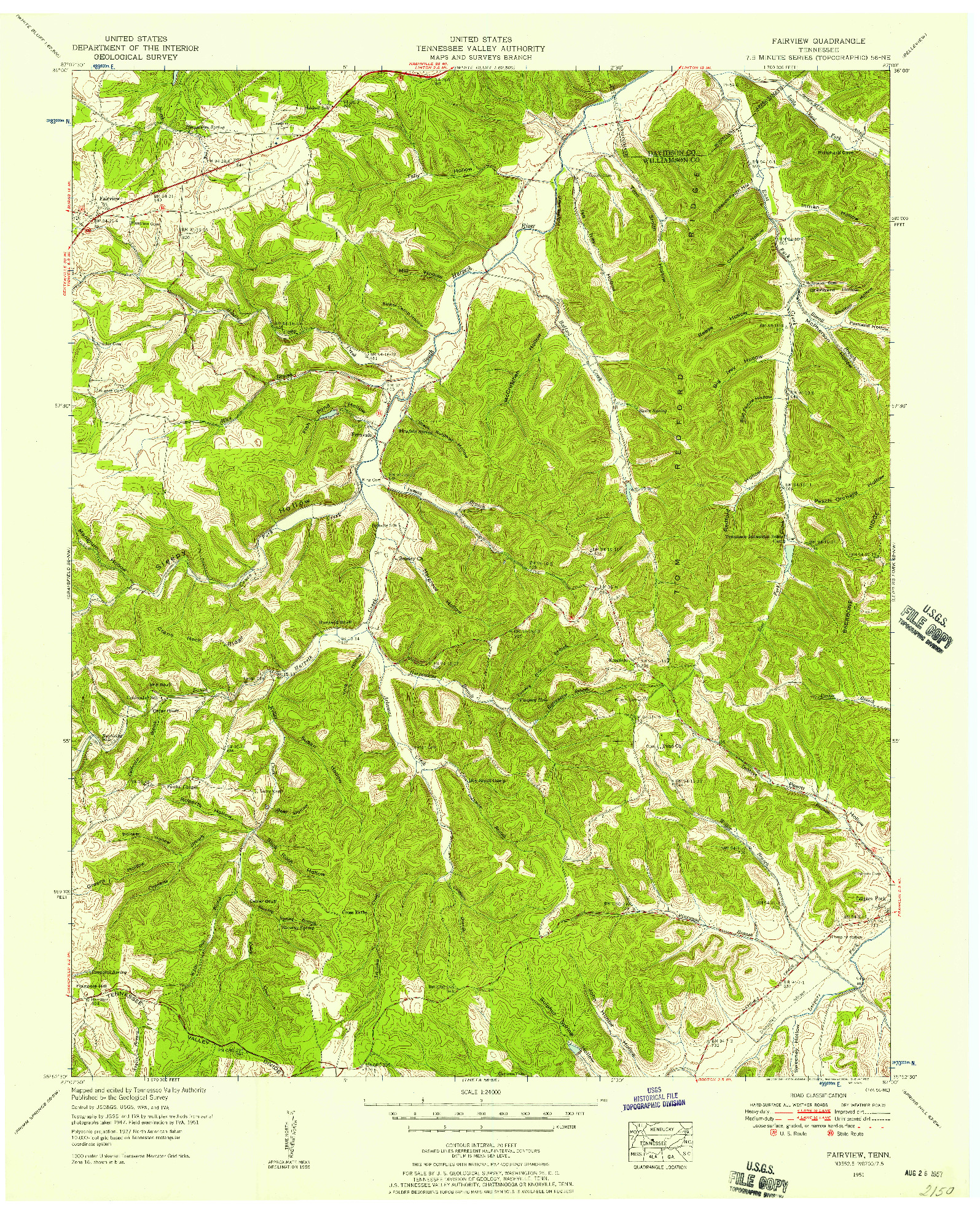 USGS 1:24000-SCALE QUADRANGLE FOR FAIRVIEW, TN 1951