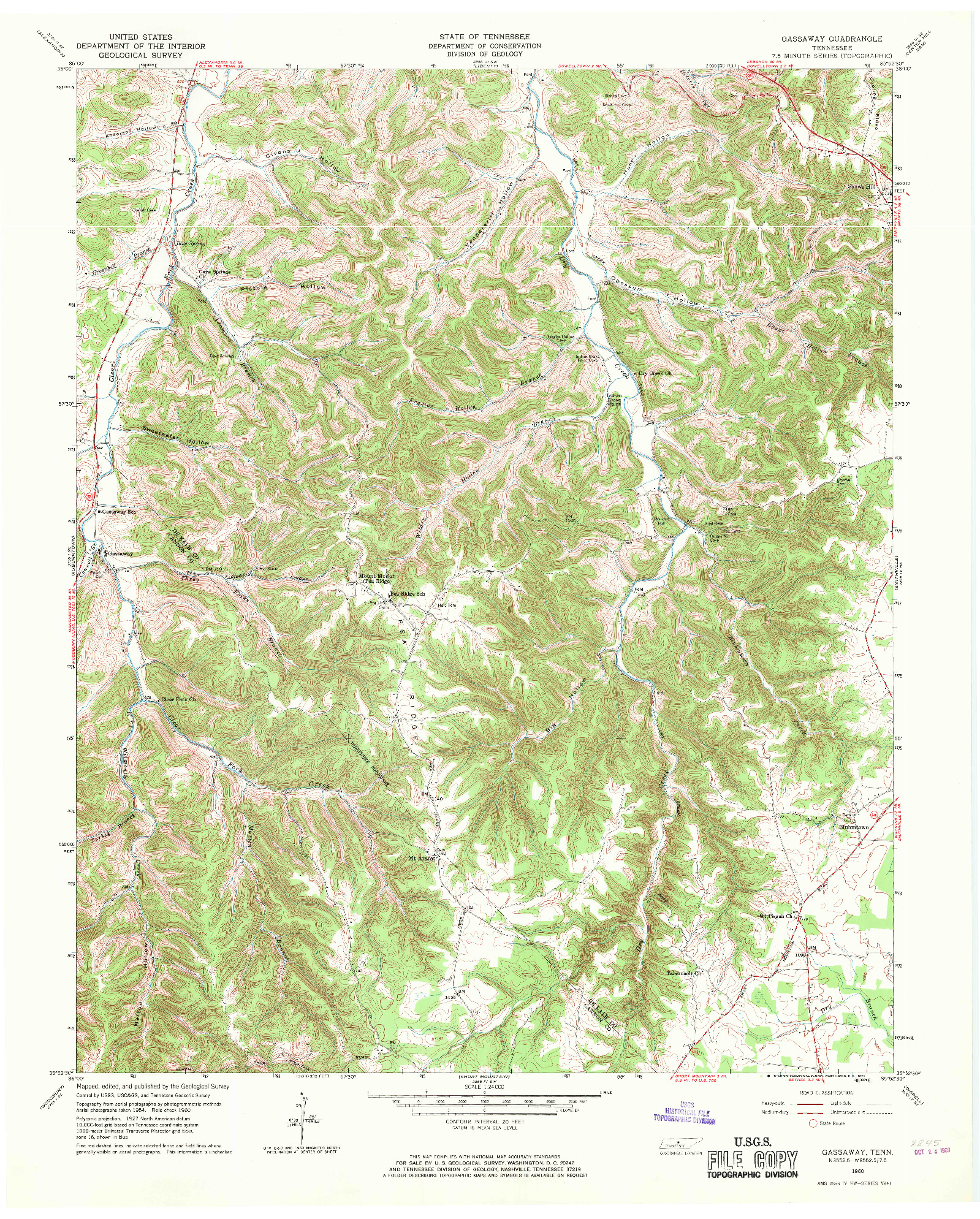 USGS 1:24000-SCALE QUADRANGLE FOR GASSAWAY, TN 1960