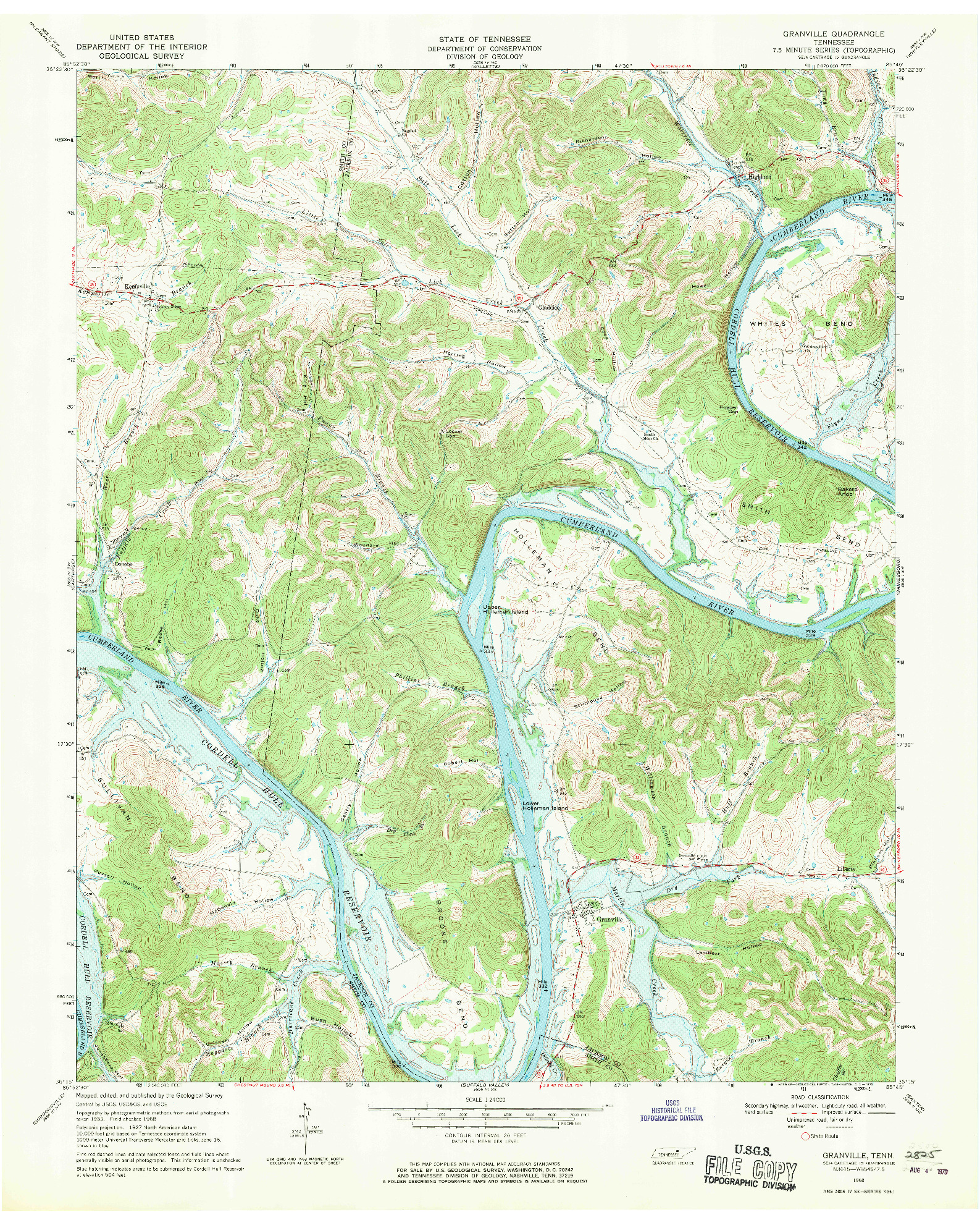 USGS 1:24000-SCALE QUADRANGLE FOR GRANVILLE, TN 1968
