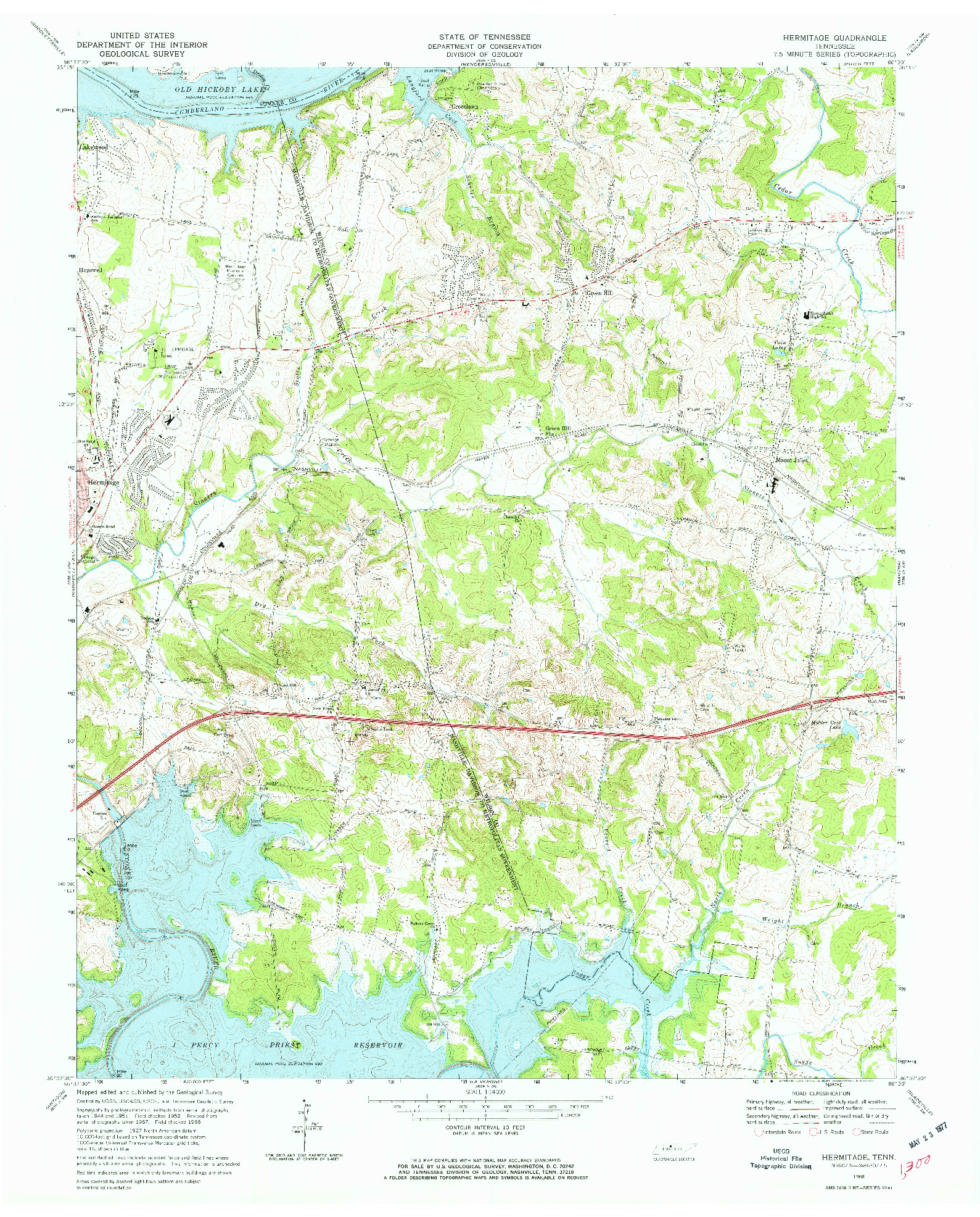 USGS 1:24000-SCALE QUADRANGLE FOR HERMITAGE, TN 1968