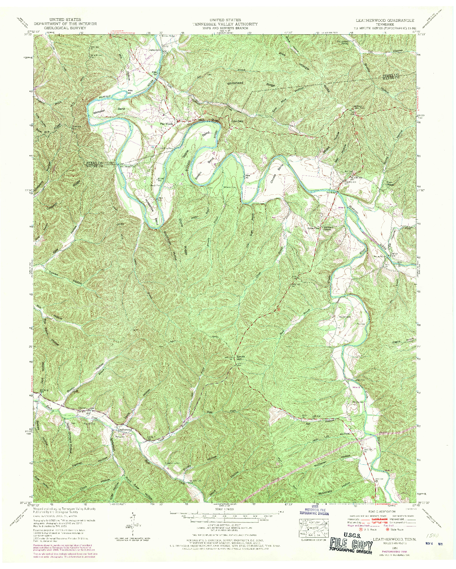 USGS 1:24000-SCALE QUADRANGLE FOR LEATHERWOOD, TN 1951