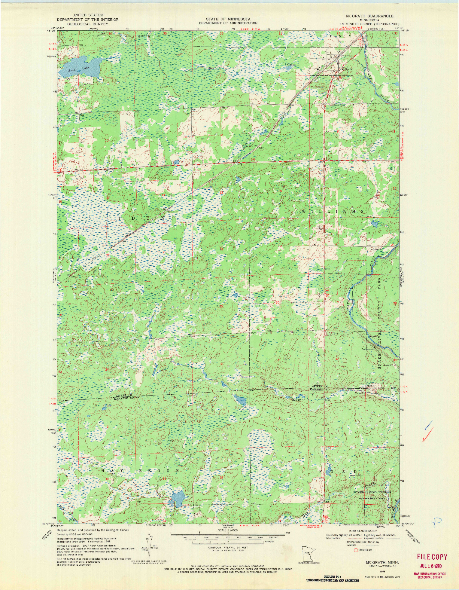 USGS 1:24000-SCALE QUADRANGLE FOR MC GRATH, MN 1968