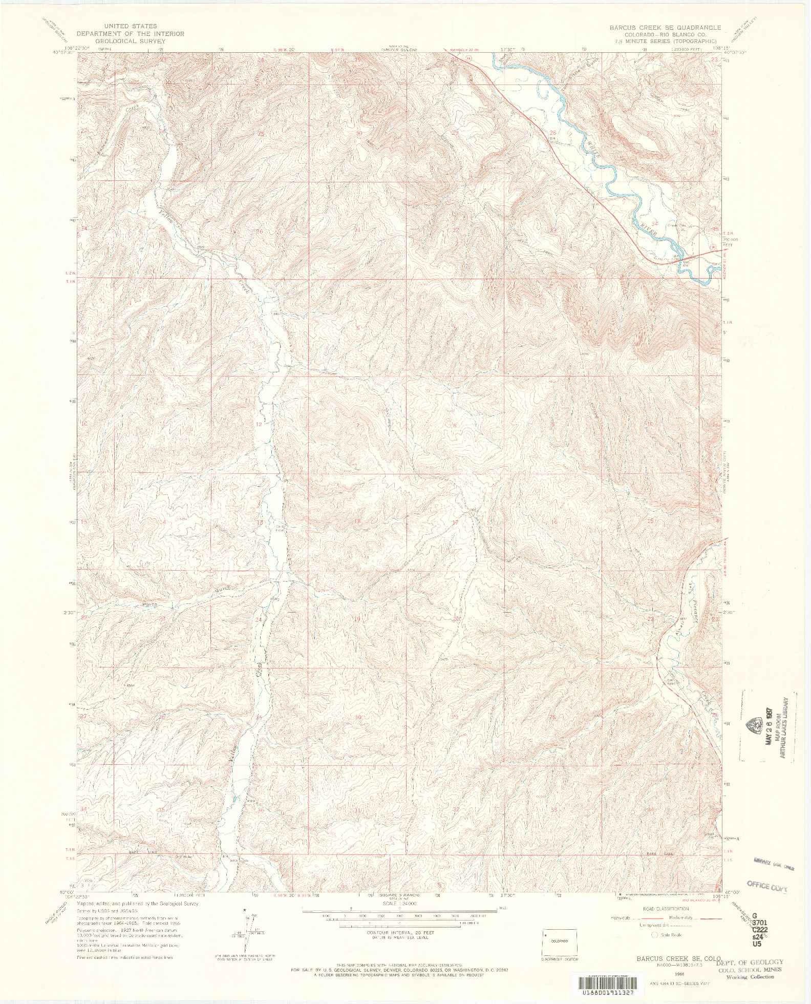 USGS 1:24000-SCALE QUADRANGLE FOR BARCUS CREEK SE, CO 1966