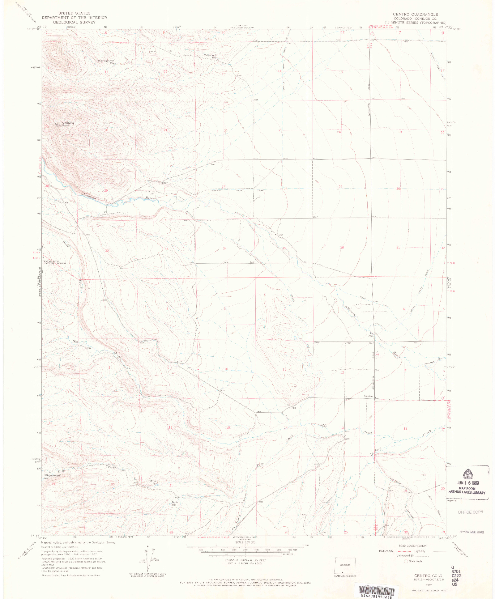 USGS 1:24000-SCALE QUADRANGLE FOR CENTRO, CO 1967