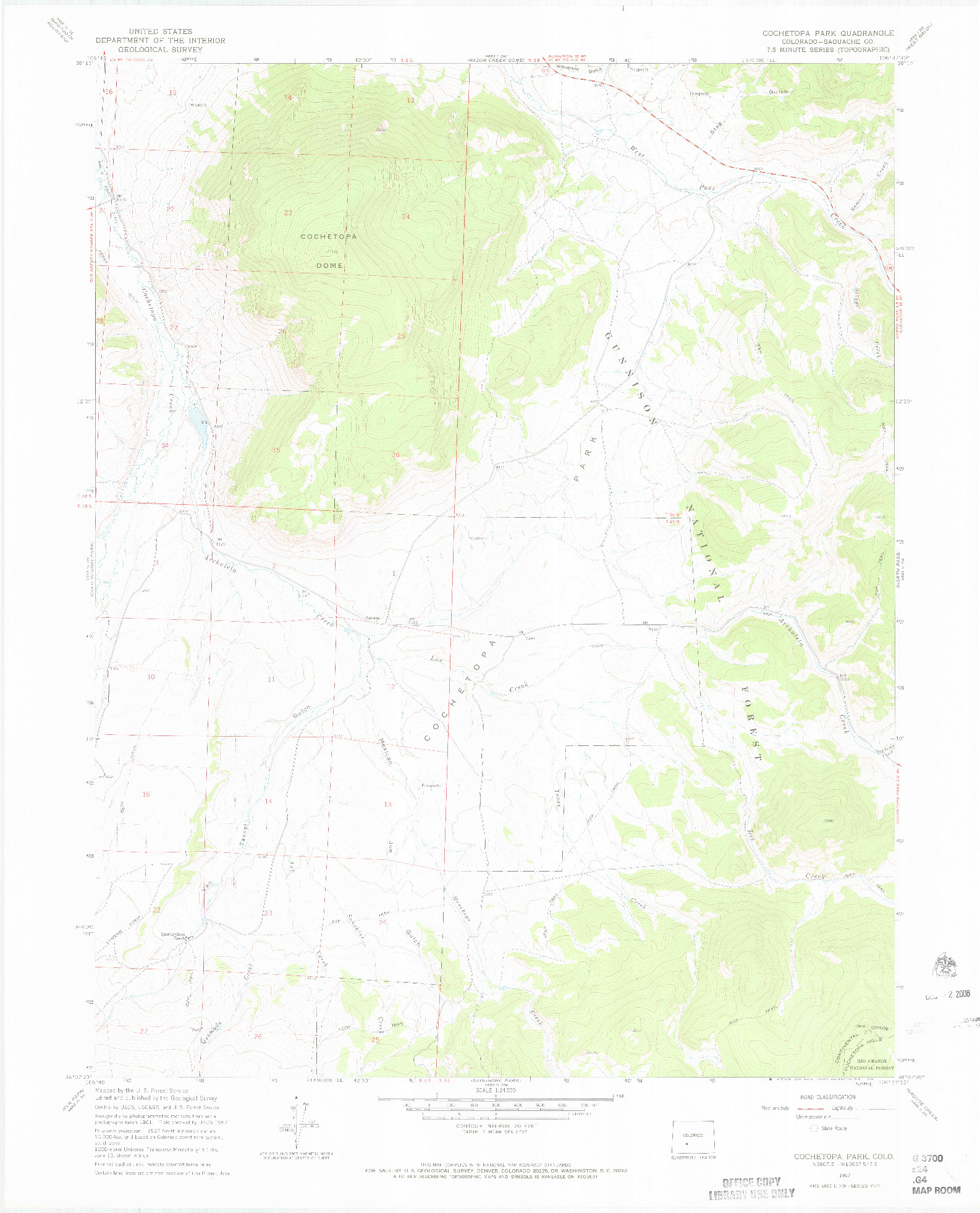 USGS 1:24000-SCALE QUADRANGLE FOR COCHETOPA PARK, CO 1967