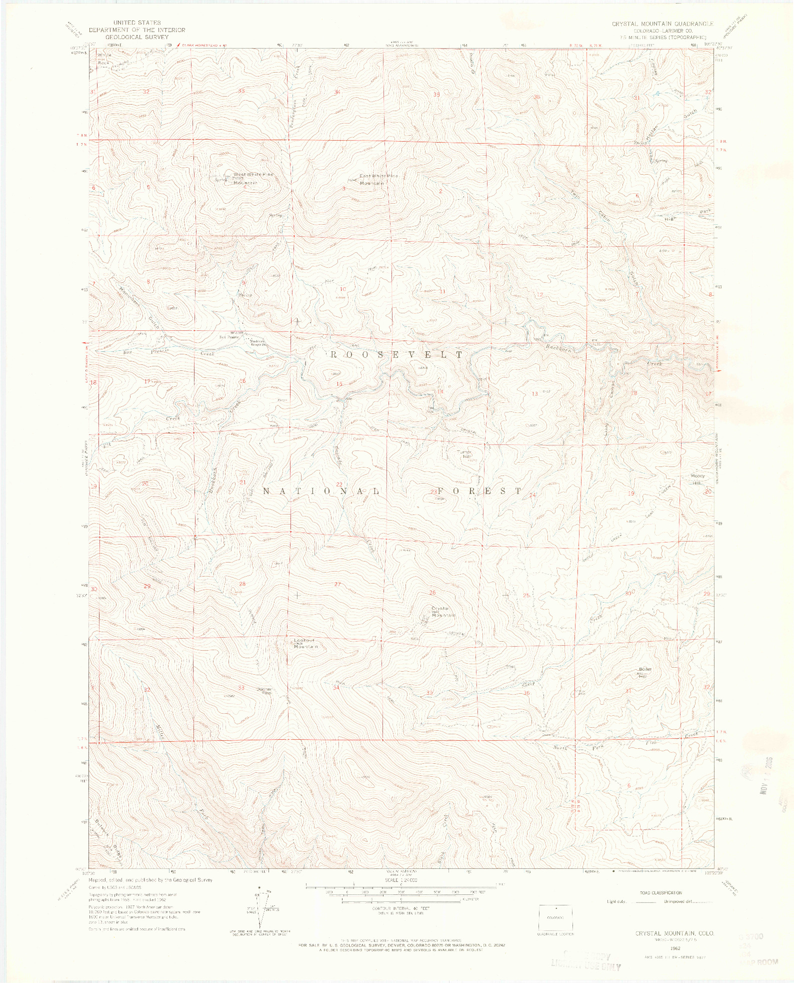 USGS 1:24000-SCALE QUADRANGLE FOR CRYSTAL MOUNTAIN, CO 1962