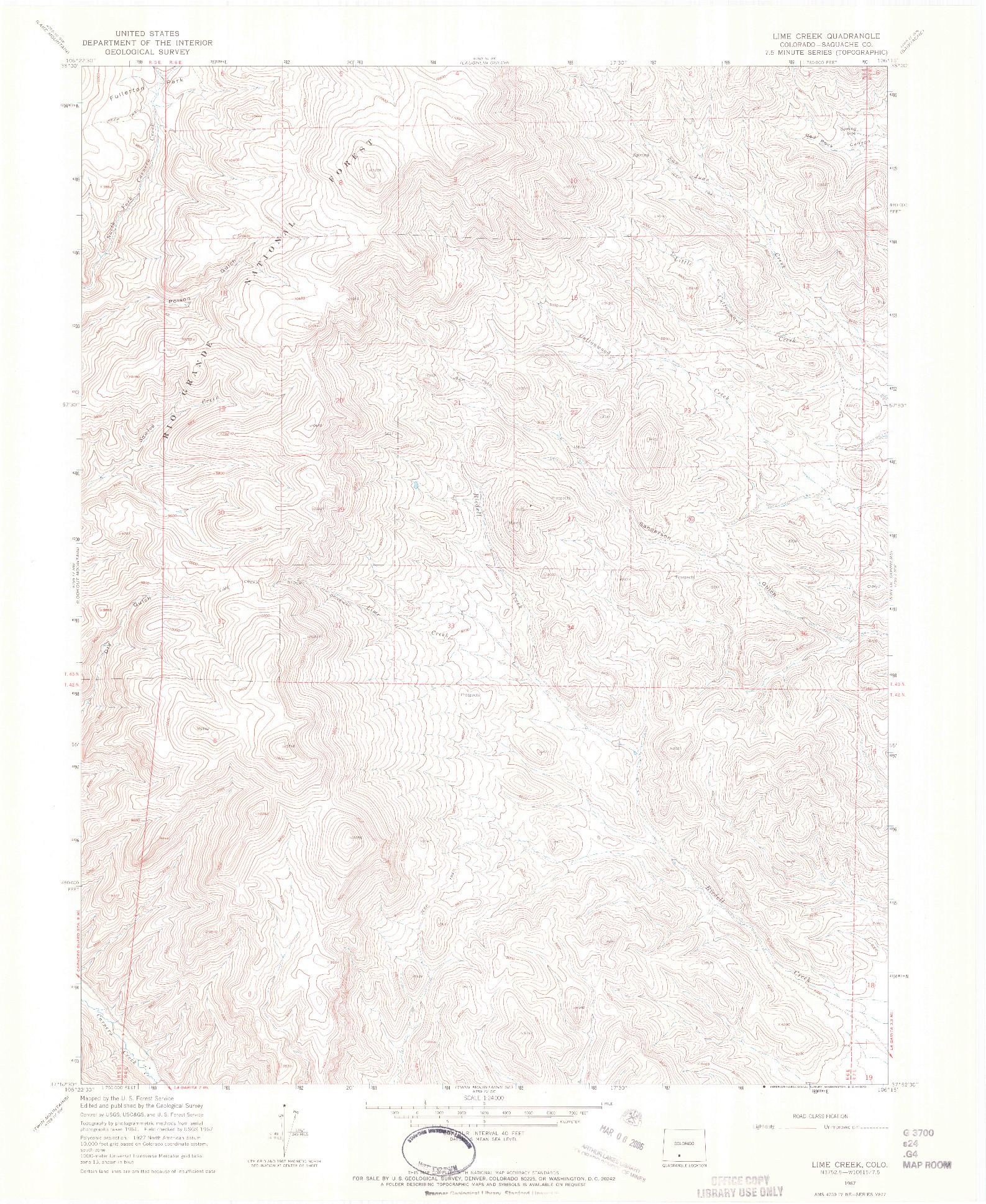 USGS 1:24000-SCALE QUADRANGLE FOR LIME CREEK, CO 1967