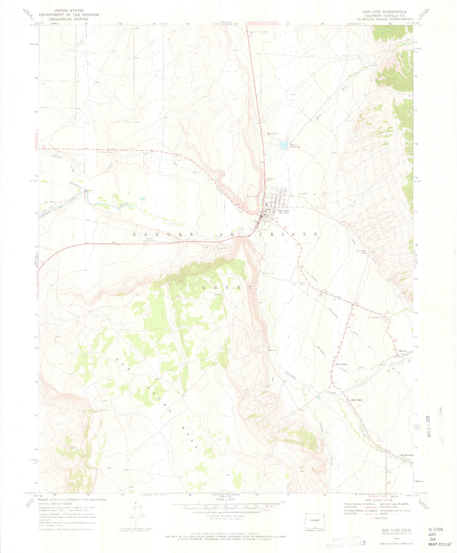 USGS 1:24000-SCALE QUADRANGLE FOR SAN LUIS, CO 1967