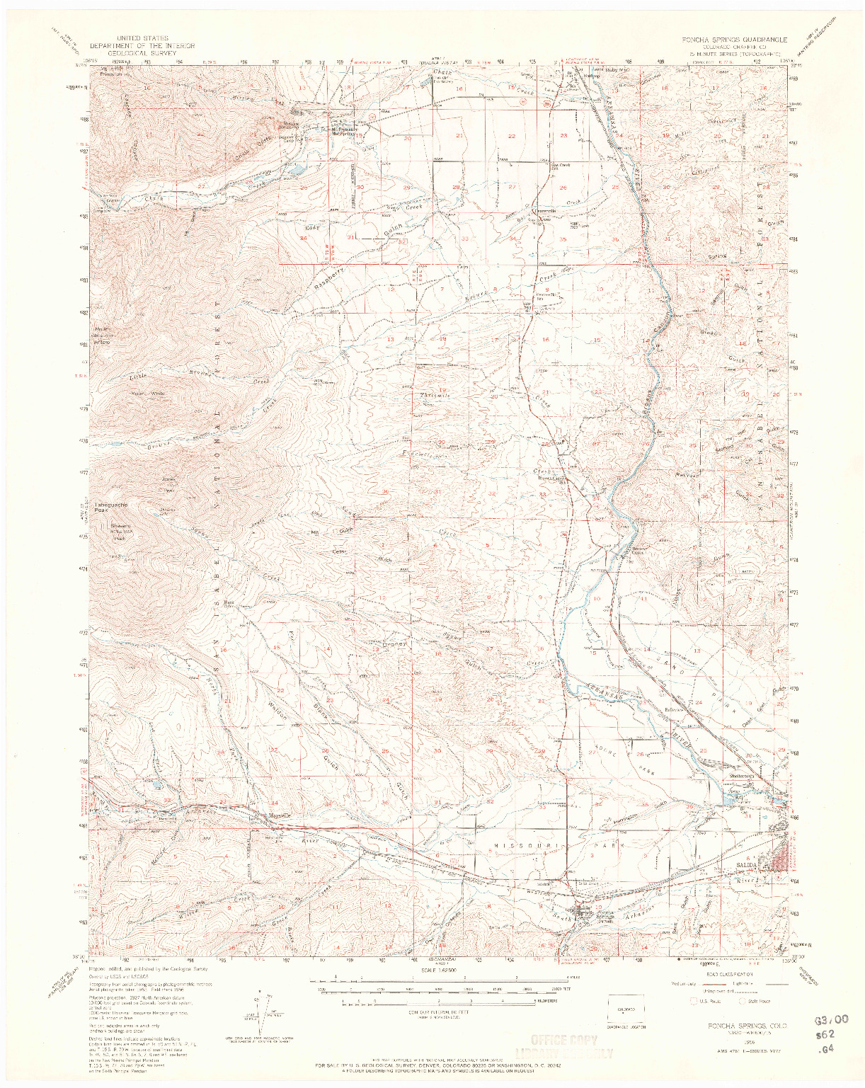 USGS 1:62500-SCALE QUADRANGLE FOR PONCHA SPRINGS, CO 1956